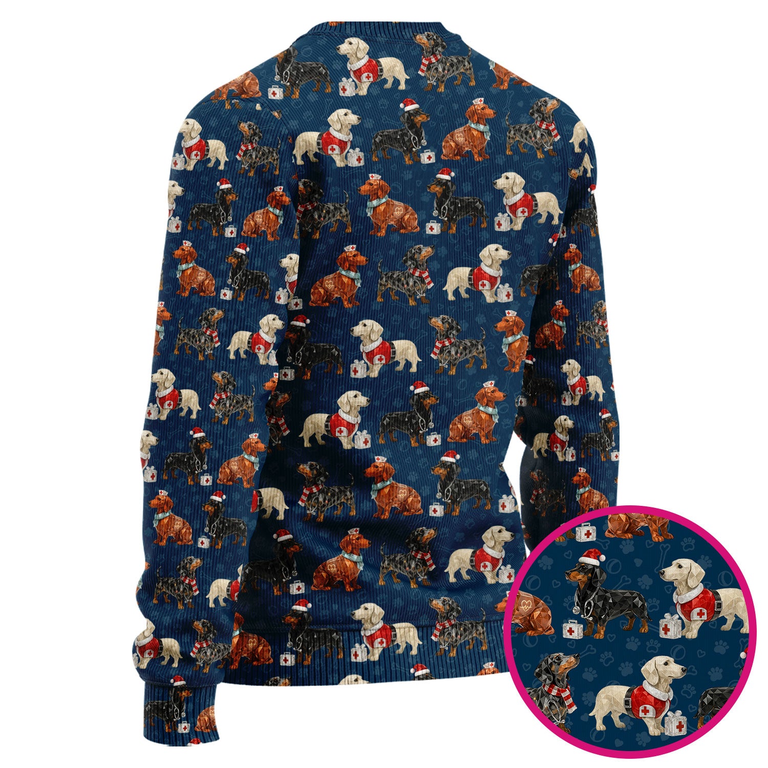 Funny Dachshund Christmas Nurse Ugly Sweater, Holiday Dog Medical Pullover For Nursing