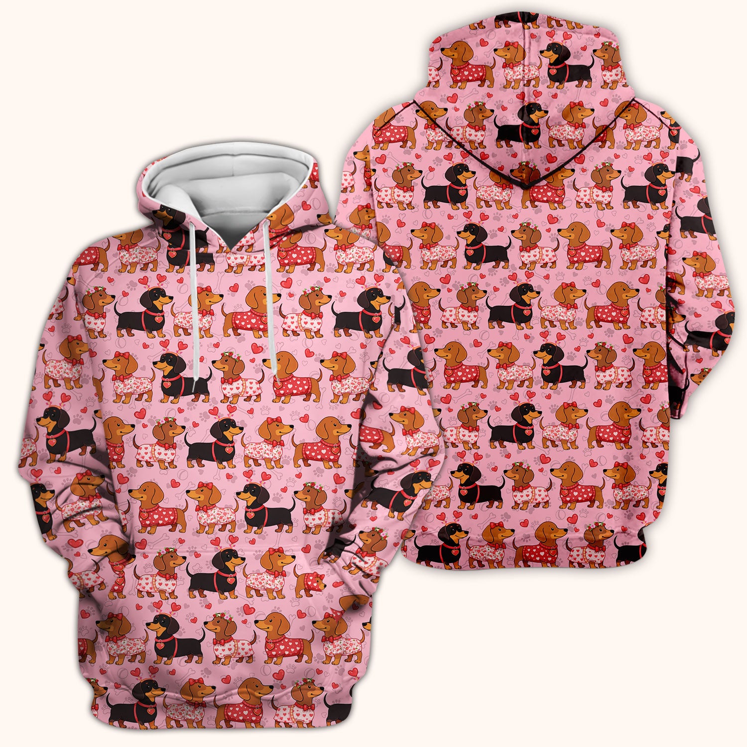 Valentine Dachshund Scrub Top, Wiener Dog Love Pattern Nurse Shirt, Breathable Fabrics Nursing Uniform