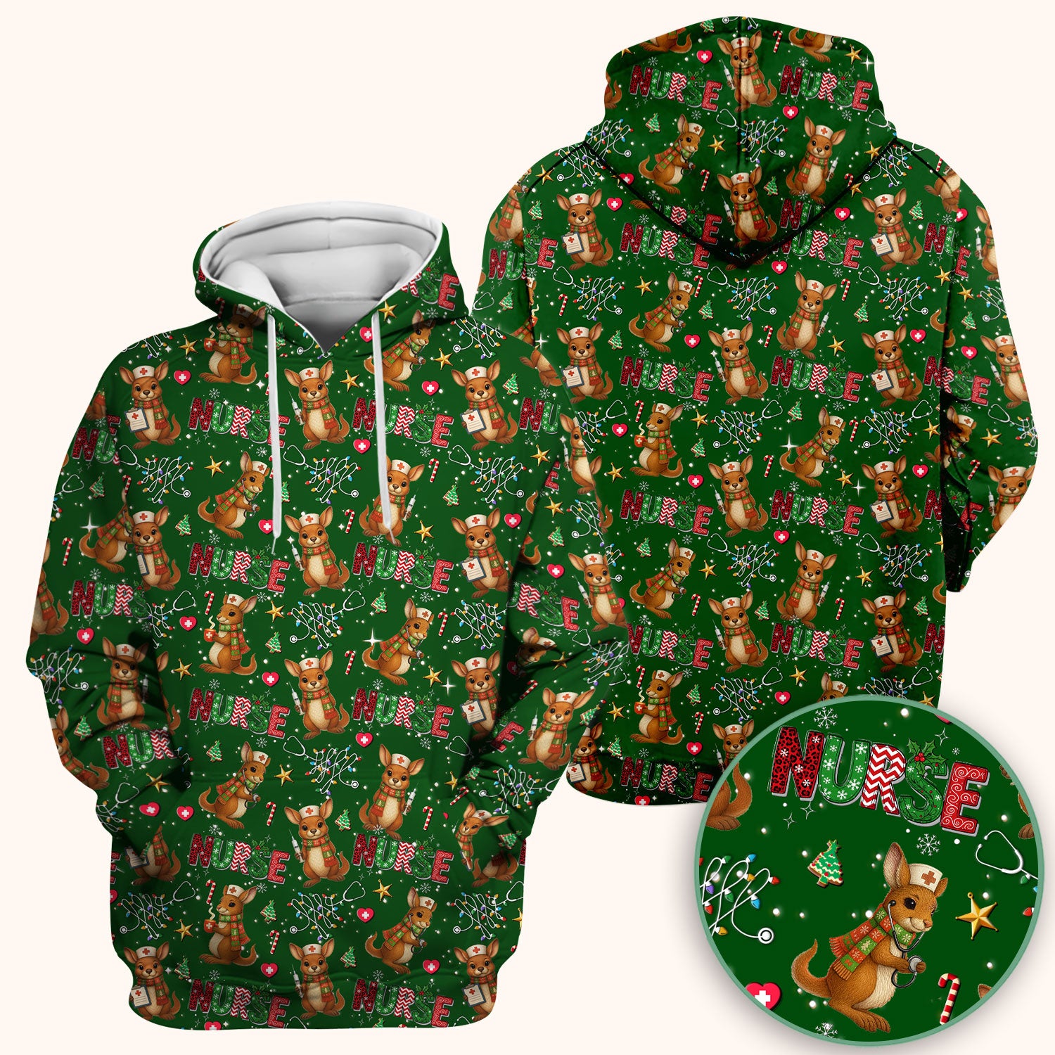 Christmas Kangaroo Nurse Scrub Top - Cute Aussie Holiday Medical Uniform - Funny Xmas Scrubs for Women