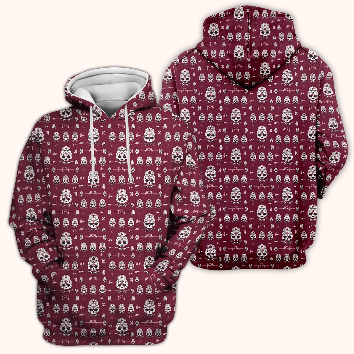 Sugar Skull Scrub Top, Skull Pattern Scrub Shirt, Breathable Fabrics Nursing Uniform