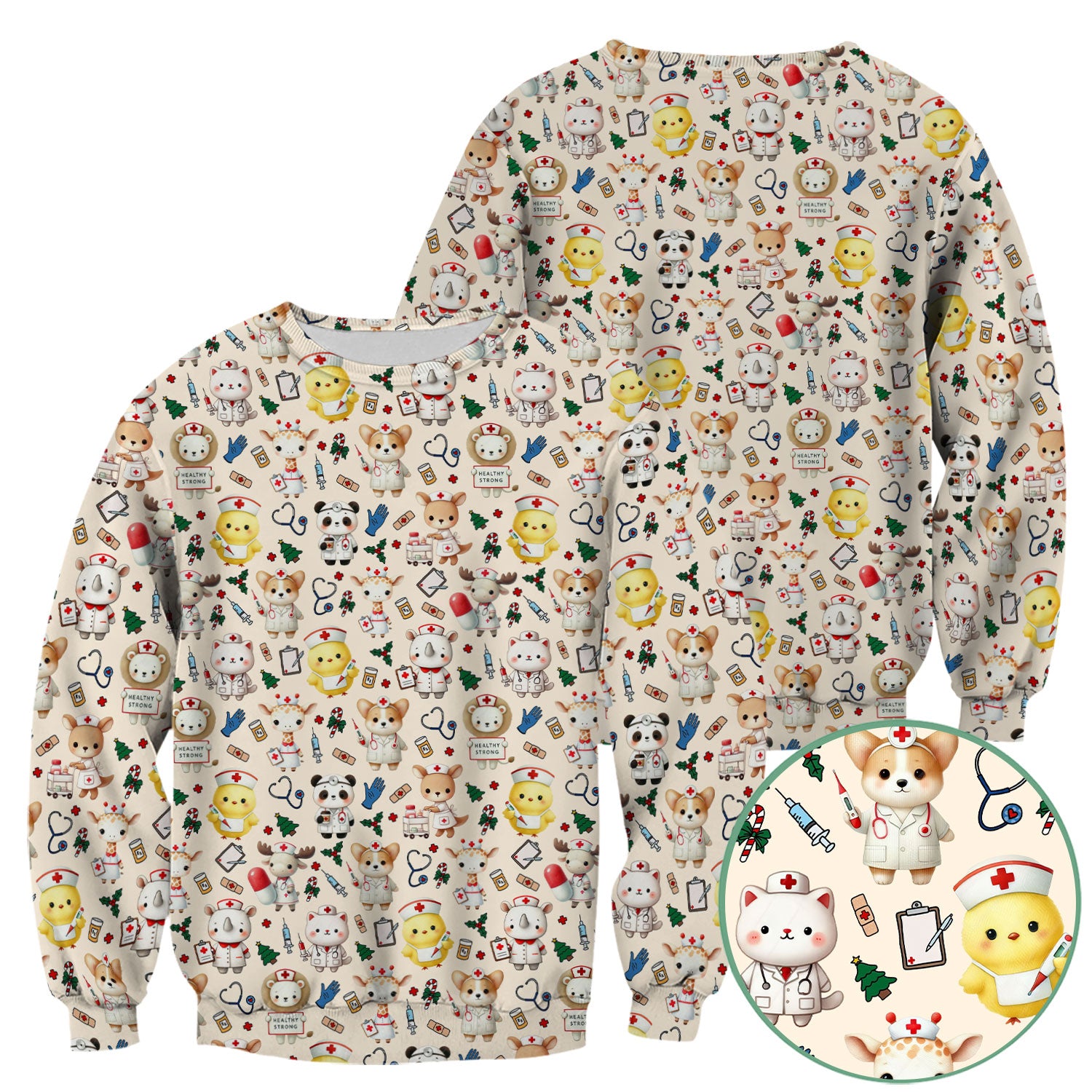 Comfortable Scrubs for Nurses - Pediatric Scrub Tops - Breathable Fabrics Nursing Uniform - Adorable Puppy Cat Bear Print