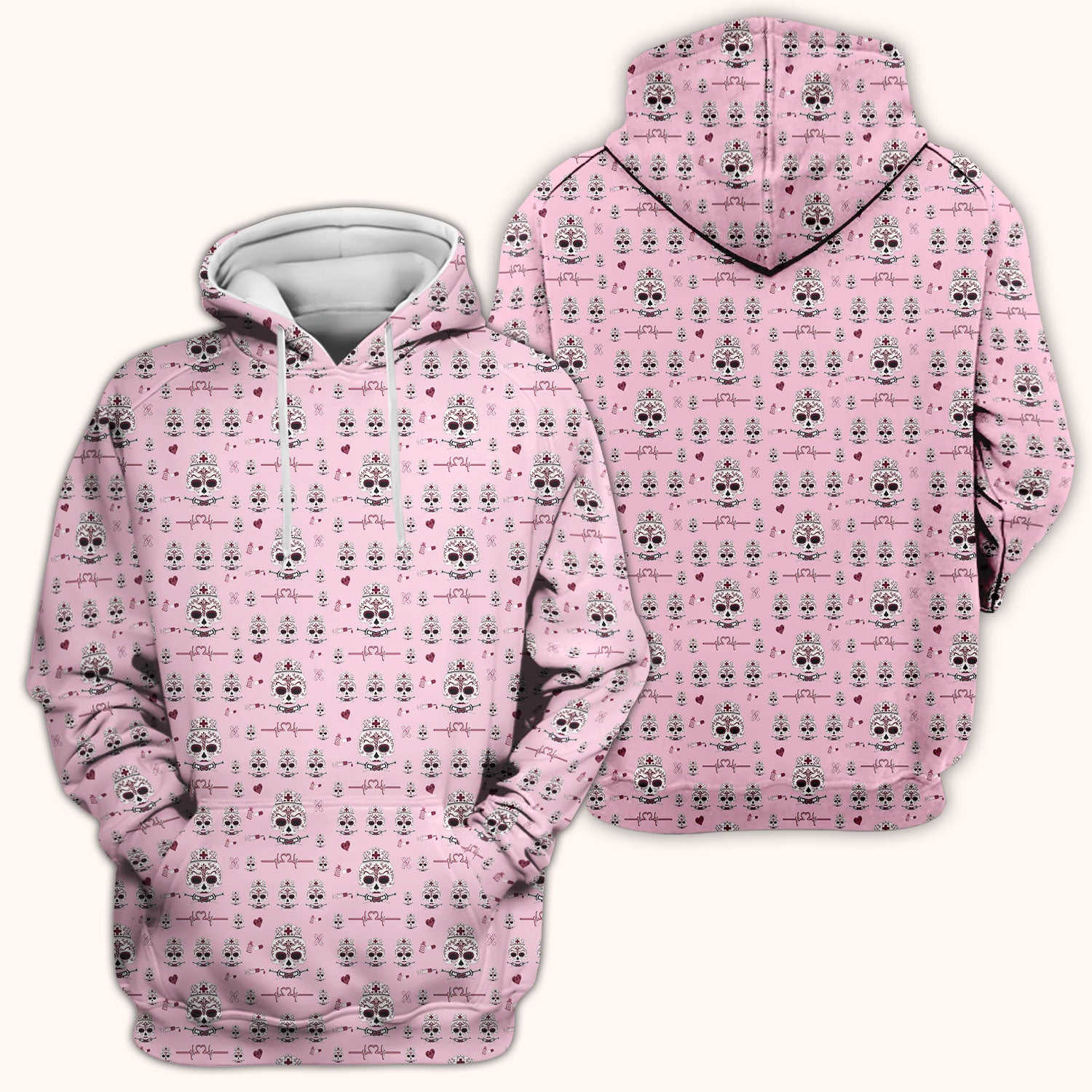 Sugar Skull Scrub Top, Skull Pattern Scrub Shirt, Breathable Fabrics Nursing Uniform