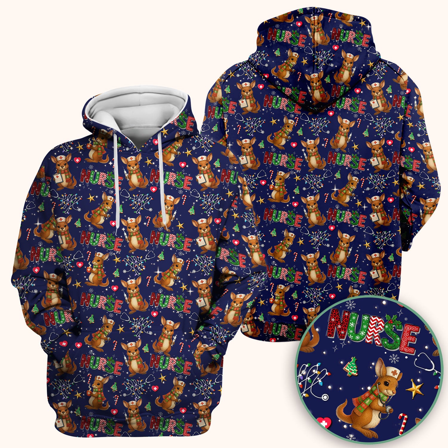 Christmas Kangaroo Nurse Scrub Top - Cute Aussie Holiday Medical Uniform - Funny Xmas Scrubs for Women