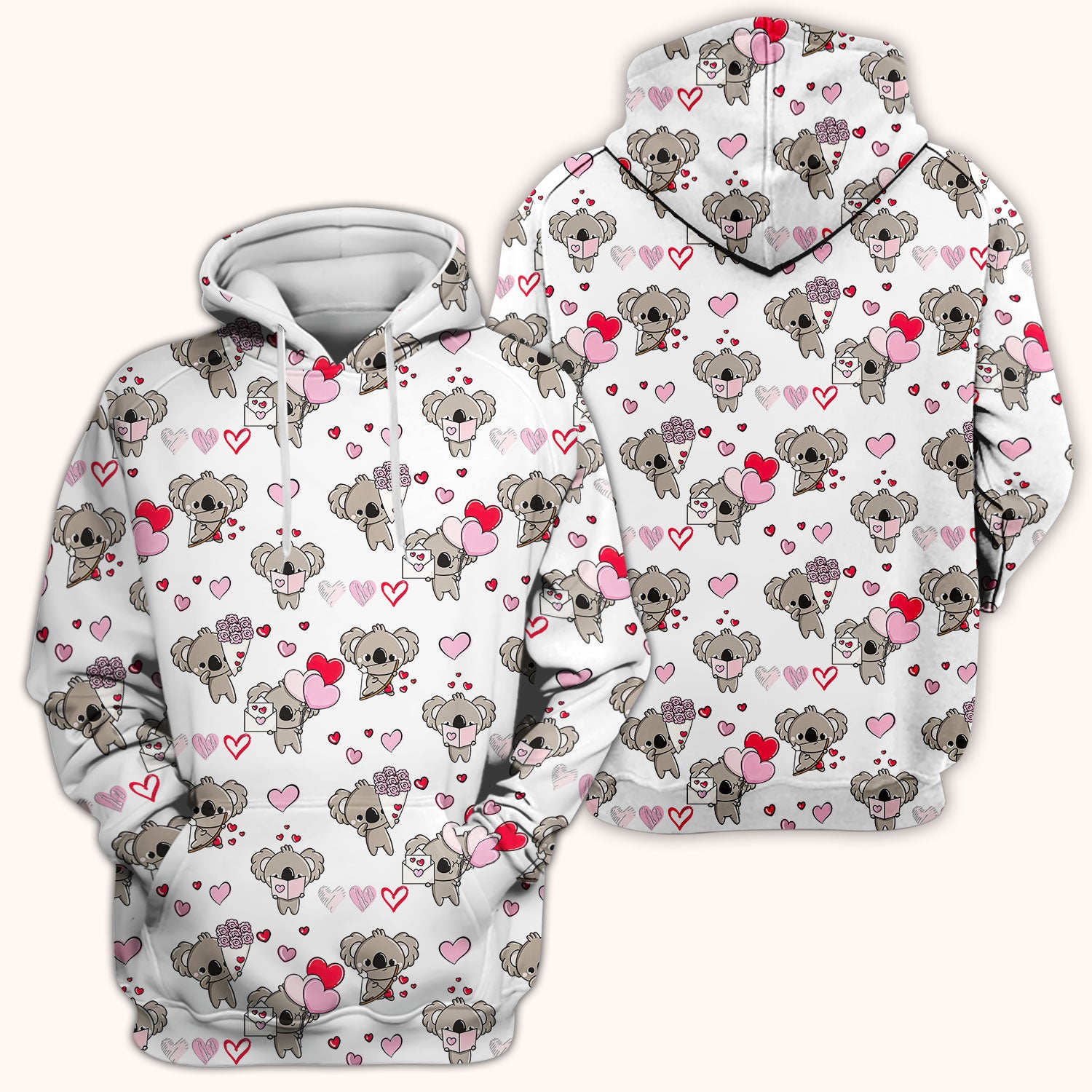Valentine Koala Holding Flowers Cute Print Scrub Top, Comfortable Scrubs for Nurses