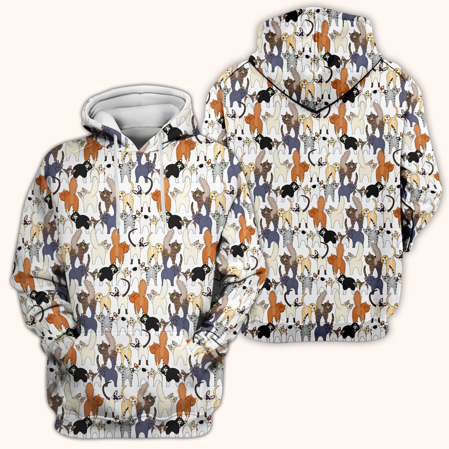 Whimsical Multicolor Cat Cartoon Pattern Scrub Top, Comfortable Scrubs for Nurses