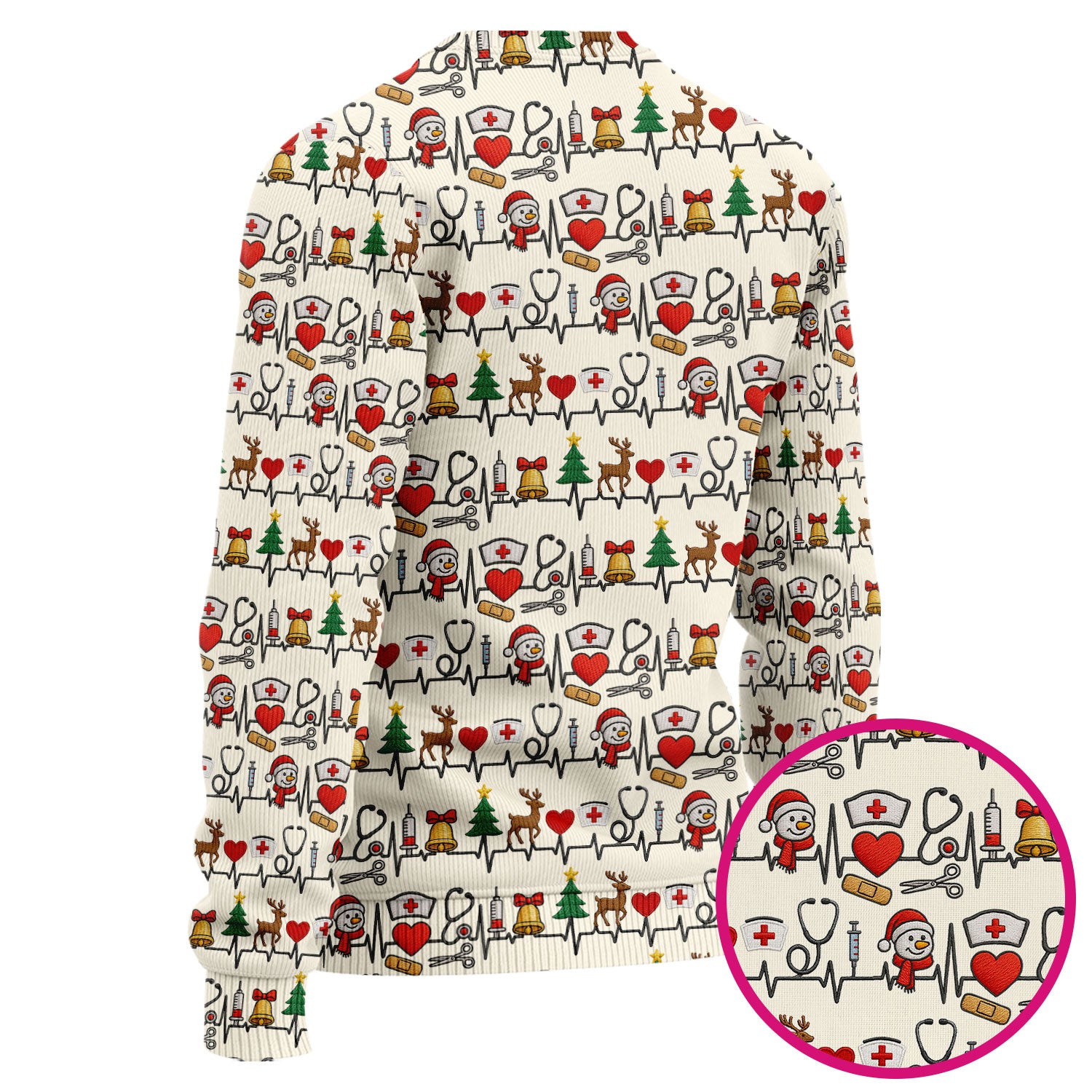 Cute Snowman Nurse Ugly Sweater, Christmas Holiday Medical Uniform For Nursing, Festive Heartbeat Print Nurse Sweater