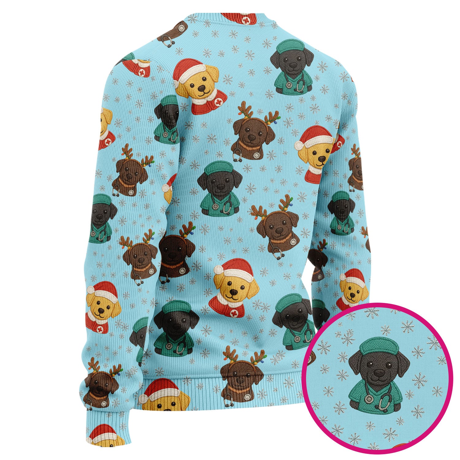 Christmas Dog Pattern Ugly Sweater, Cute Puppy Nurse Sweater, Holiday Nursing Uniform