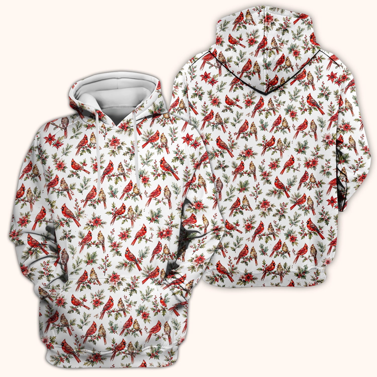 Festive Cardinal and Holly Scrub Top, Comfortable Scrubs for Nurses