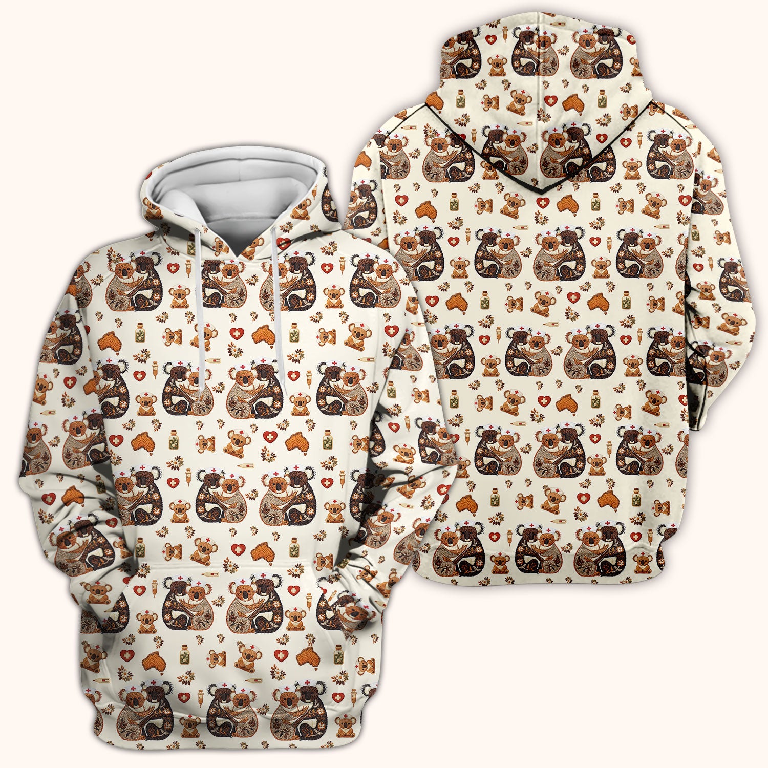Cute Cartoon Koala Valentine Nurse Design Scrub Top, Breathable Fabrics Nursing Uniform