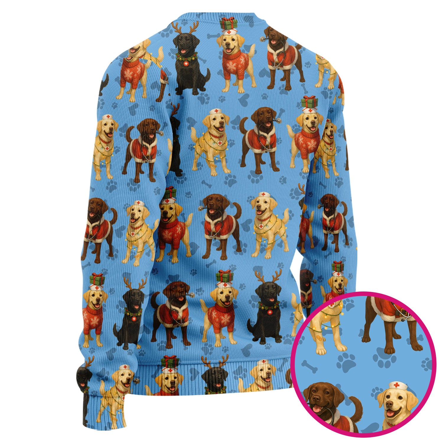 Dog Scrubs Christmas Set for Women - Labrador Puppy Pattern Scrub Top & Pants - Holiday Christmas Scrubs with Cute Dog Print