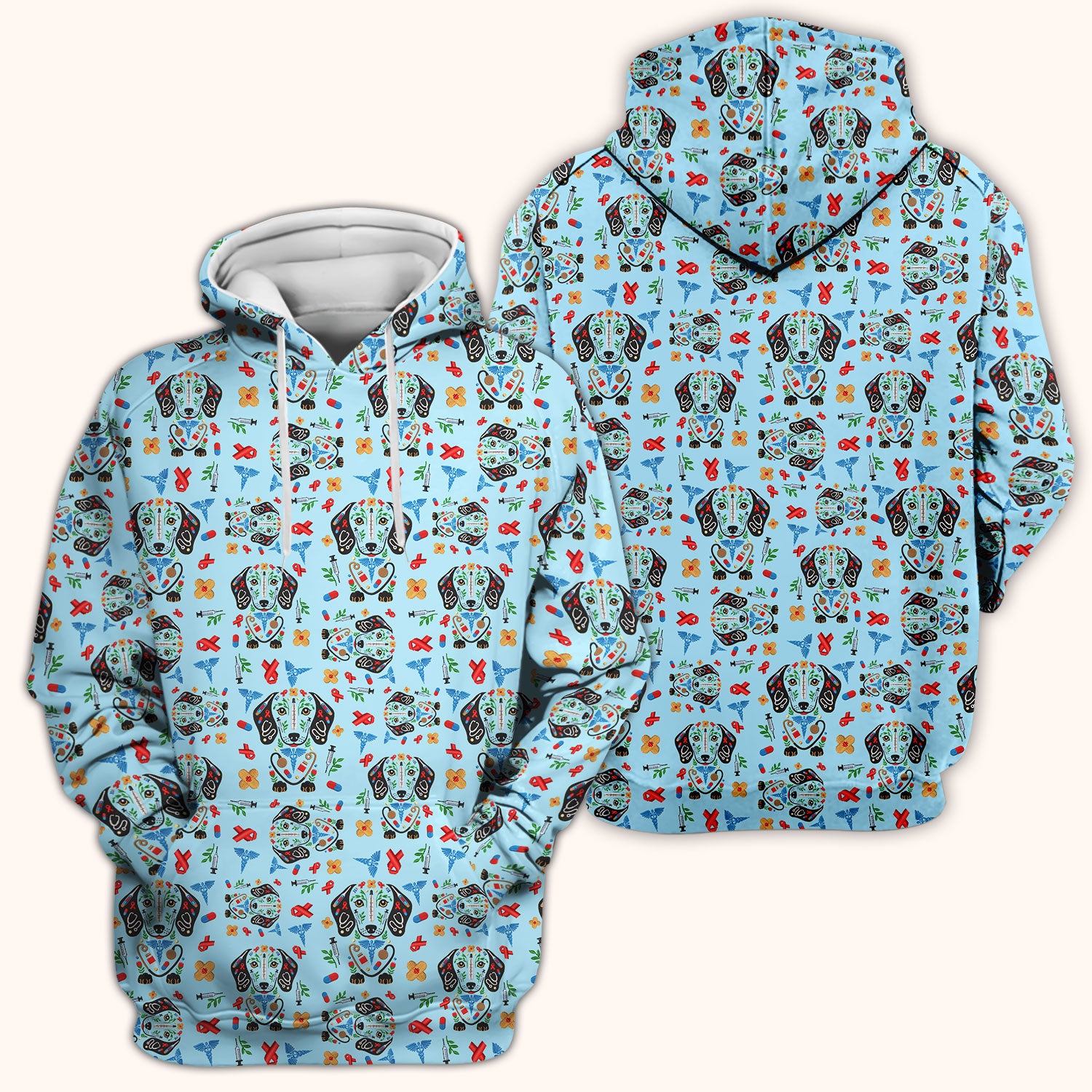 Dachshund Medical Icon Pattern Scrub Top, Comfortable Scrubs for Nurses