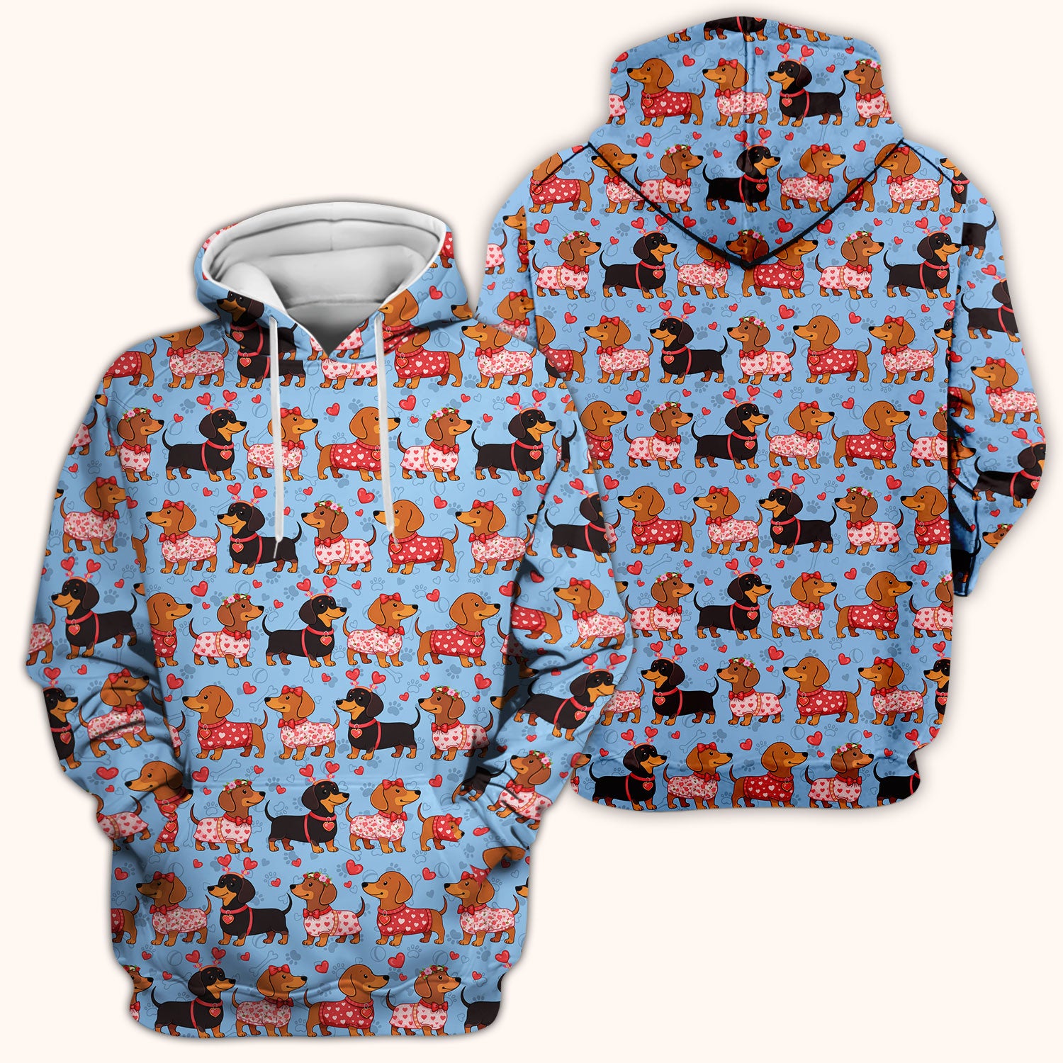 Valentine Dachshund Scrub Top, Wiener Dog Love Pattern Nurse Shirt, Breathable Fabrics Nursing Uniform