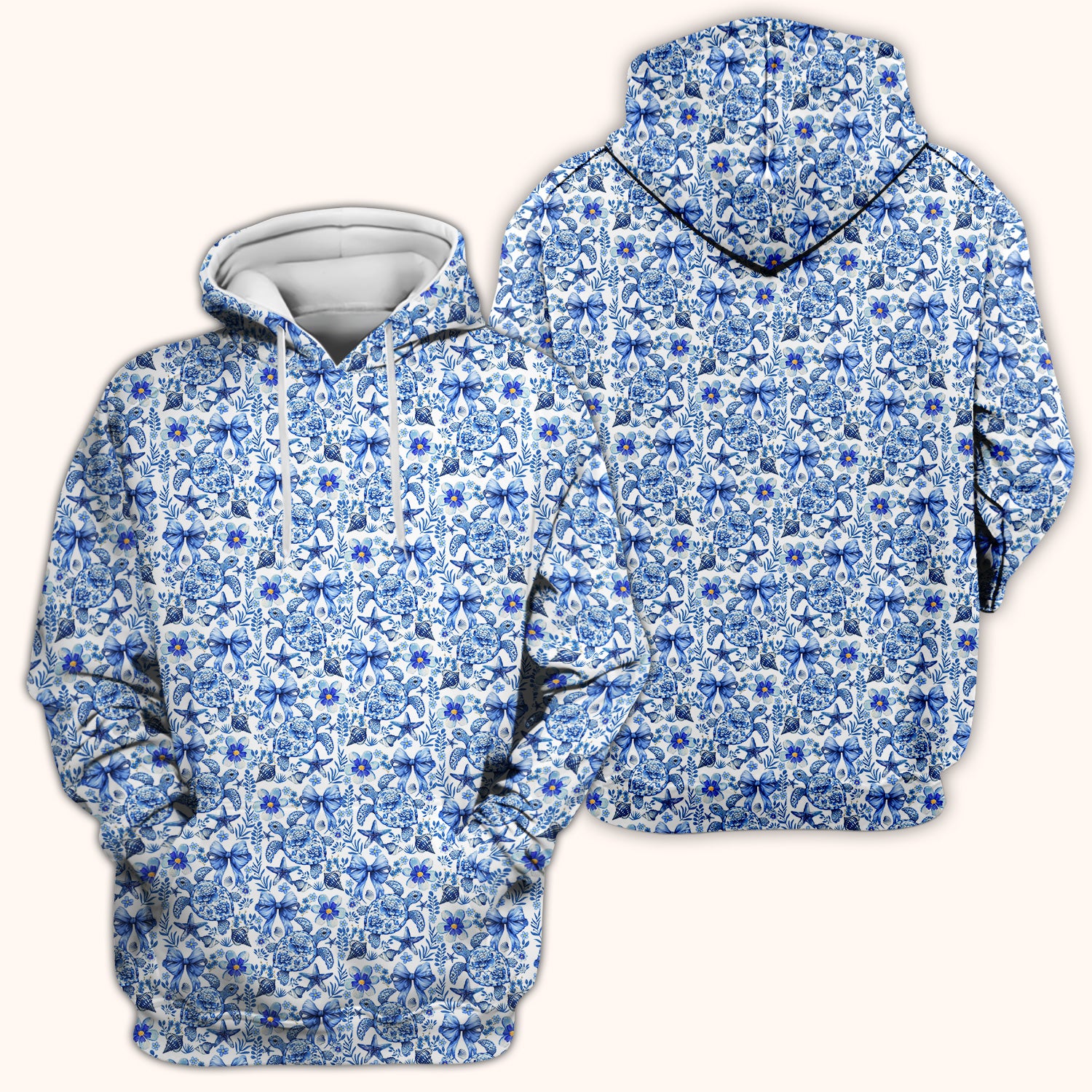 Cute Coastal Turtle Bow Pattern Scrub Top, Comfortable Scrubs for Nurses