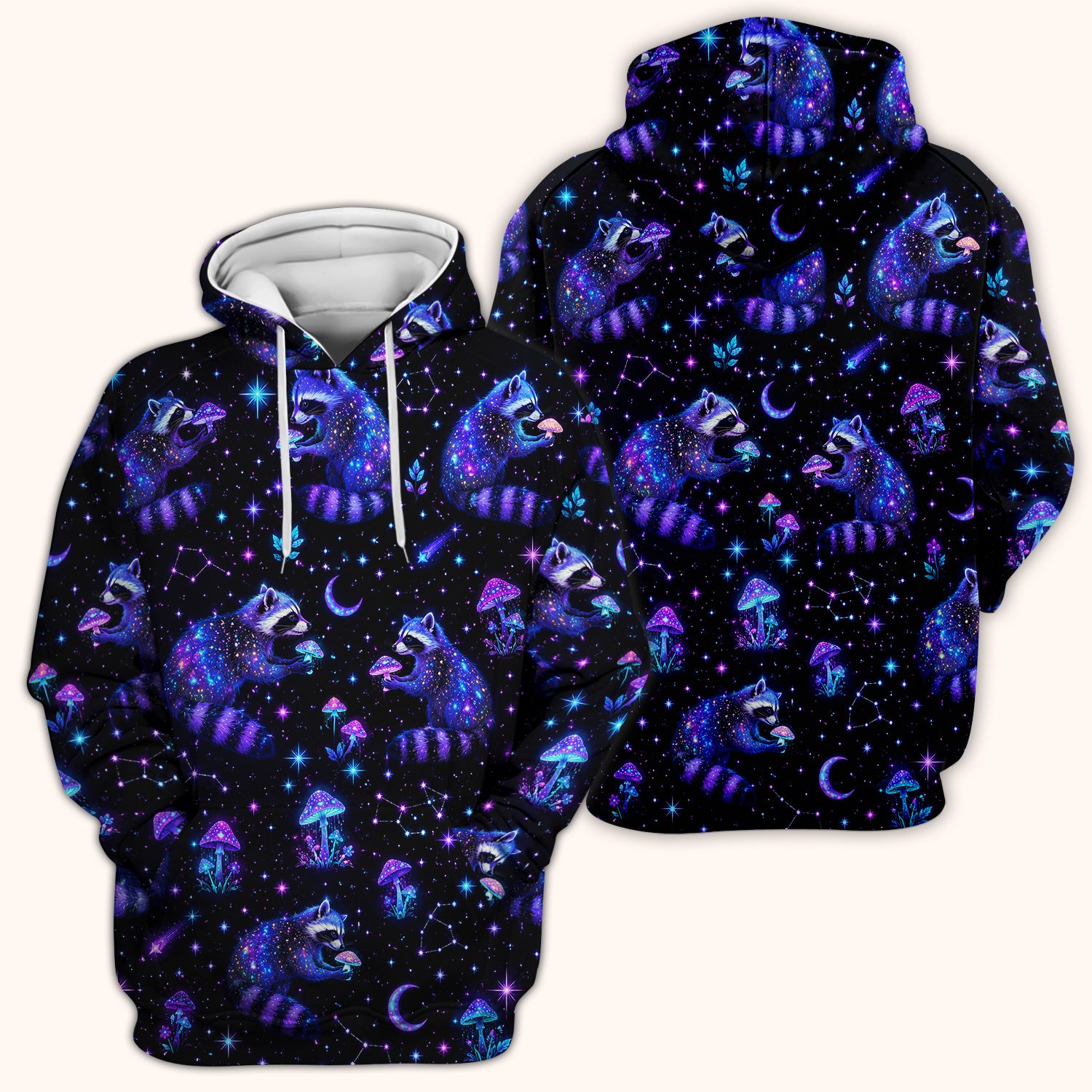 Galaxy Raccoon With Mushroom Night Scrub Top, Comfortable Scrubs for Nurses