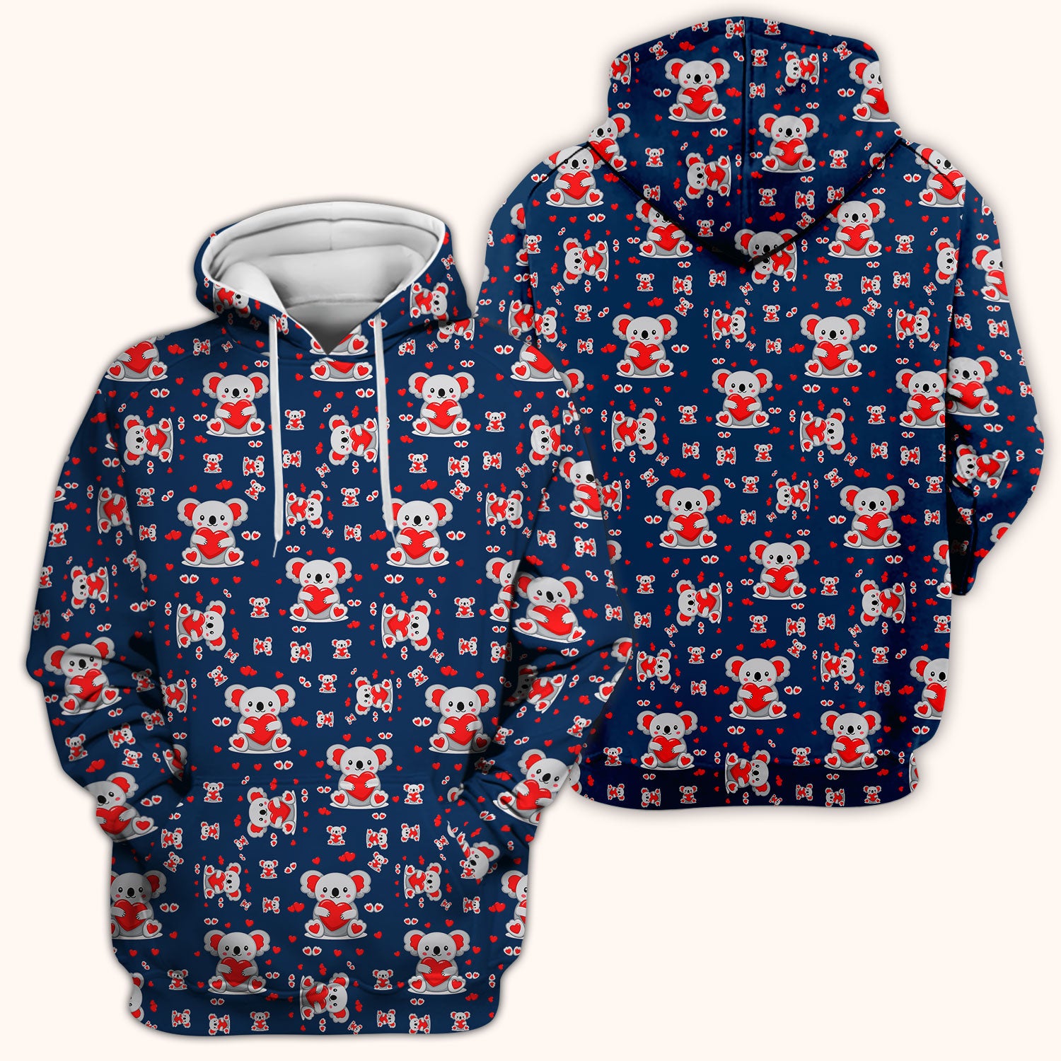 Valentine Cute Koala Heart Pattern Nurse Shirt, Comfortable Scrubs for Nurses