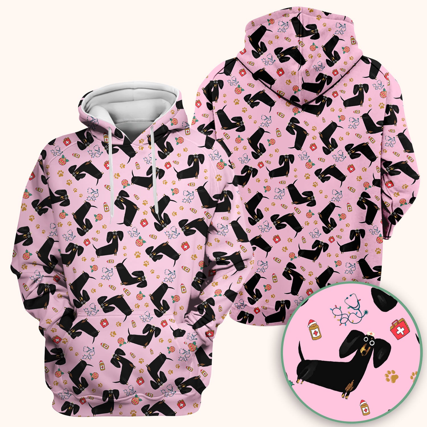 Funny Black Dachshund Scrub Top for Nurses - Cute Wiener Dog Medical Shirt - Puppy Lover Nursing Gift for Women