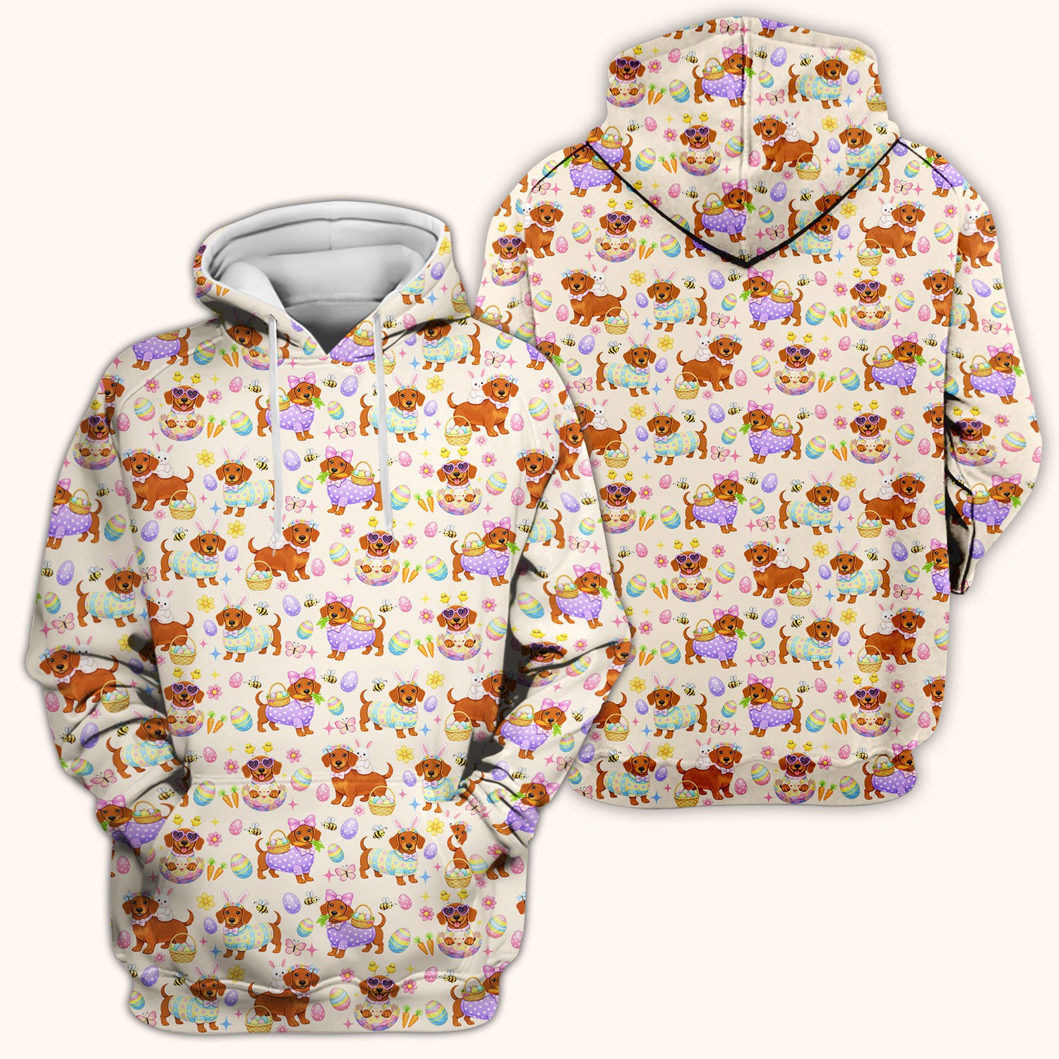 Cute Easter Dachshund Dog Pattern Scrub Top, Breathable Healthcare Uniform Top