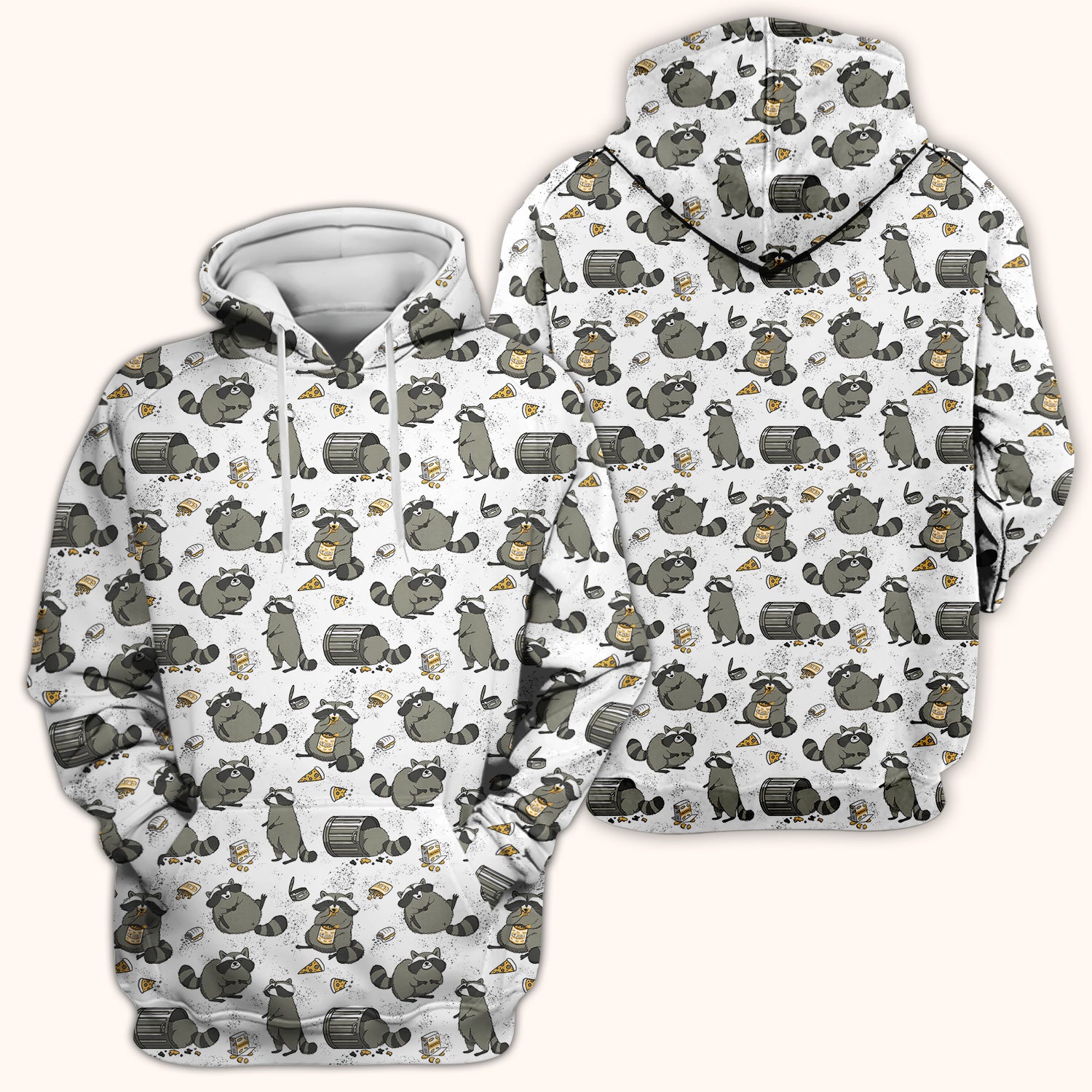 Raccoon Snack And Trash Can Pattern Scrub Top, Breathable Fabrics Nursing Uniform