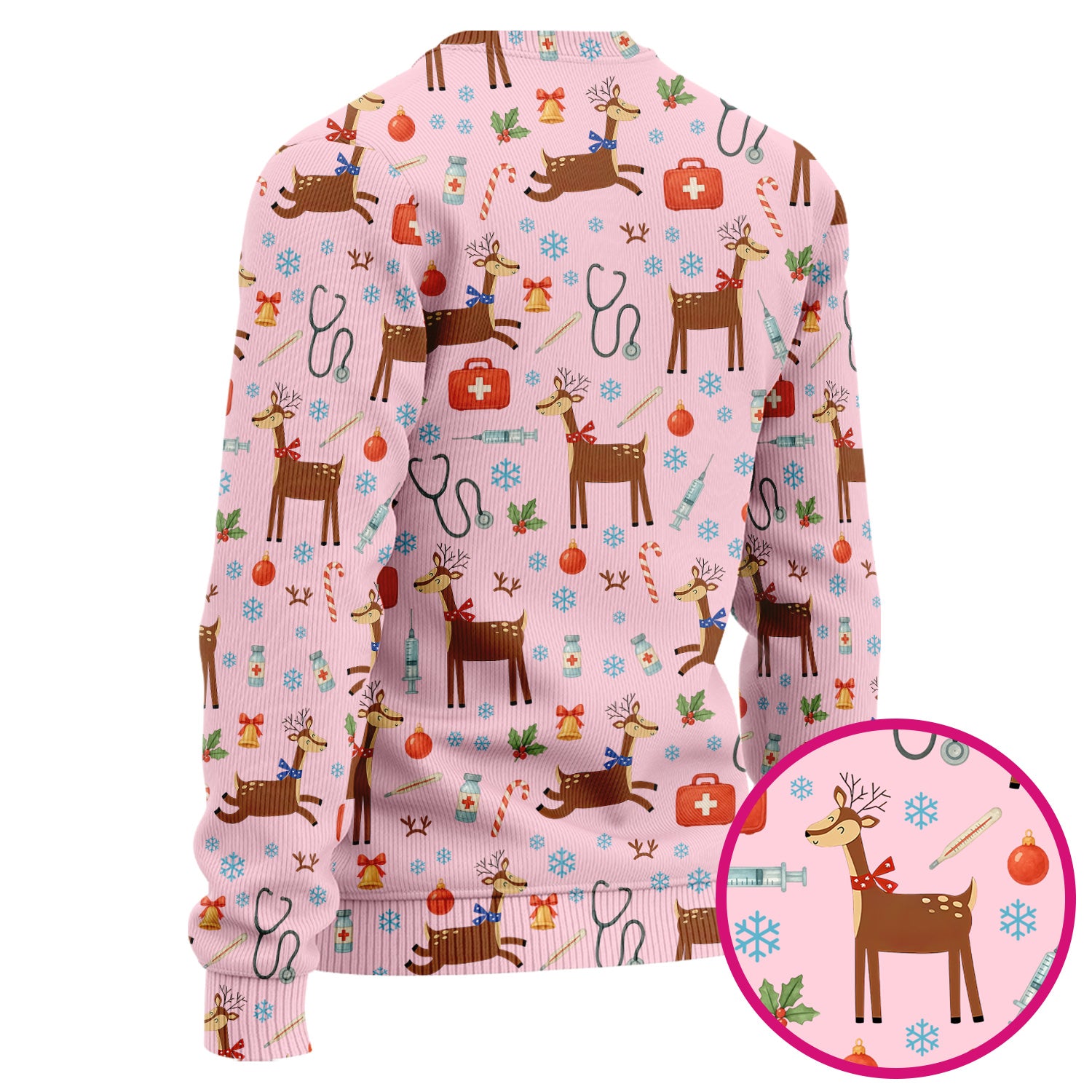 Reindeer Christmas Scrub Set - Snowflakes Candy Canes Holiday Scrubs Pants and V Neck Top - Xmas Gift for Women RN CNA LPN