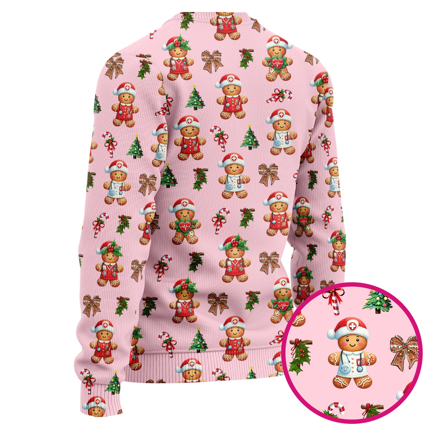 Funny Gingerbread Christmas Scrub Set - Cute Cookie with Bow Scrubs Pants and V Neck Top - Festive Holiday Gift for Women
