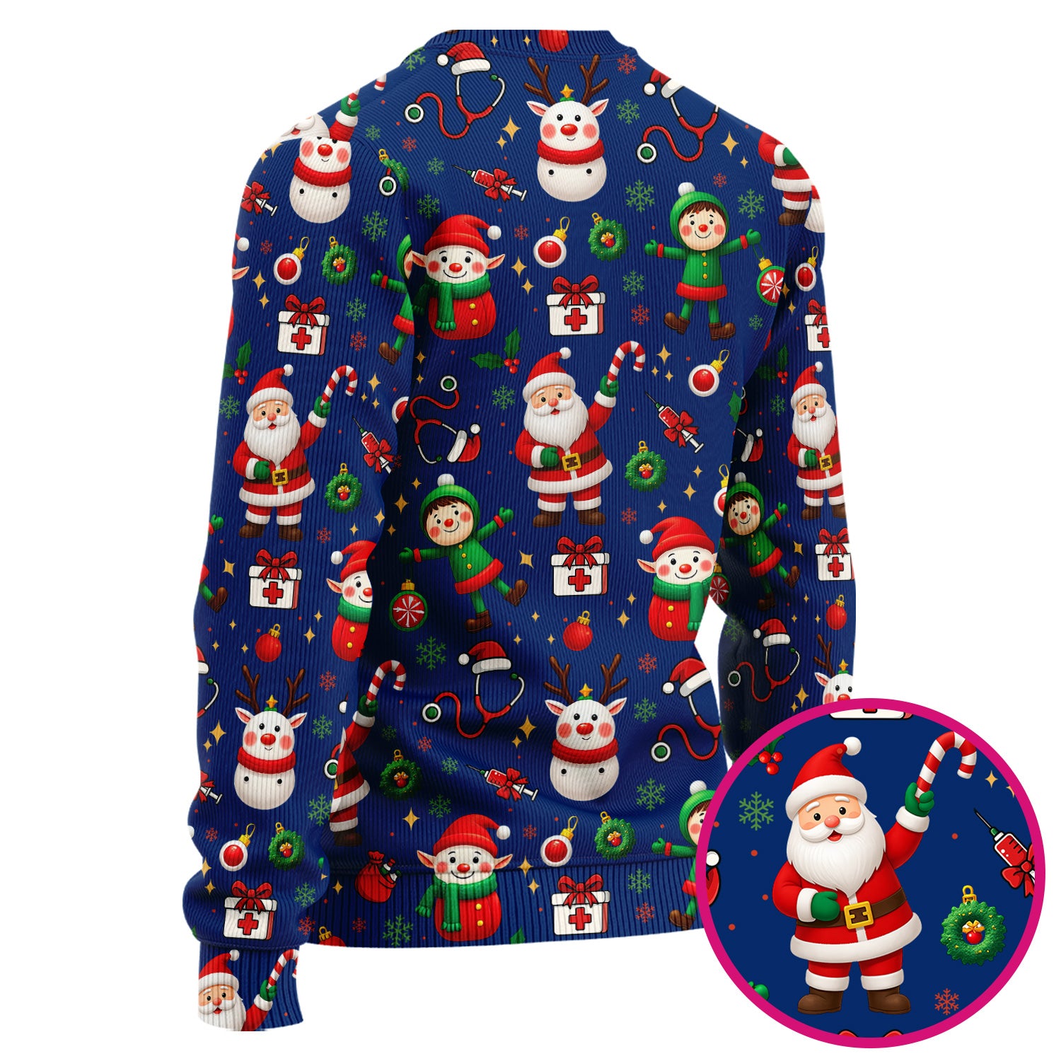 Christmas Comfortable Scrubs for Nurses - Cute Santa Reindeer Scrubs Pants and V Neck Top - Festive Holiday Med Uniform for Women