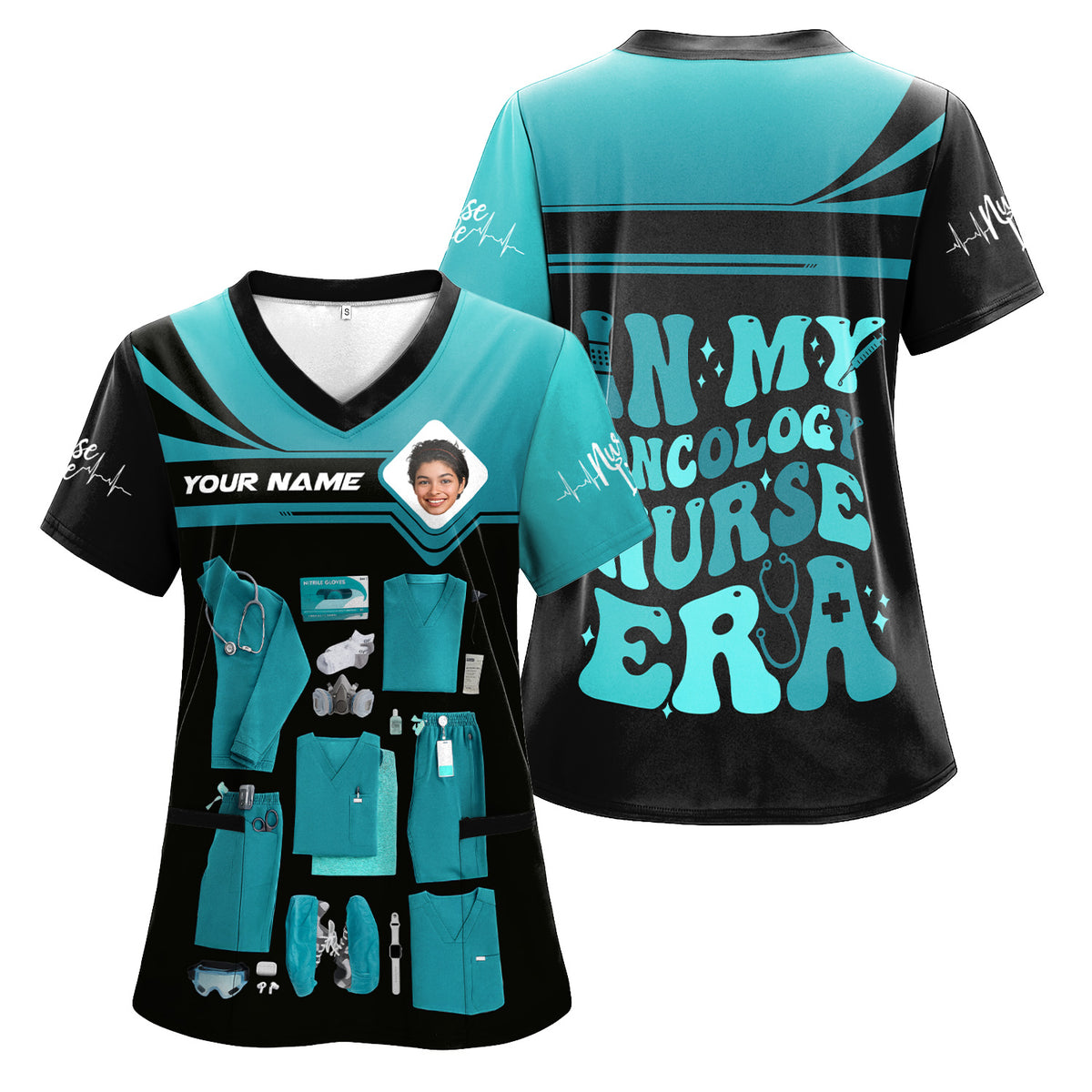 Personalized Oncology Nurse Scrub Shirt - Custom Photo & Name - In My Nurse Era Design - Gift for RN, LPN, Healthcare Worker