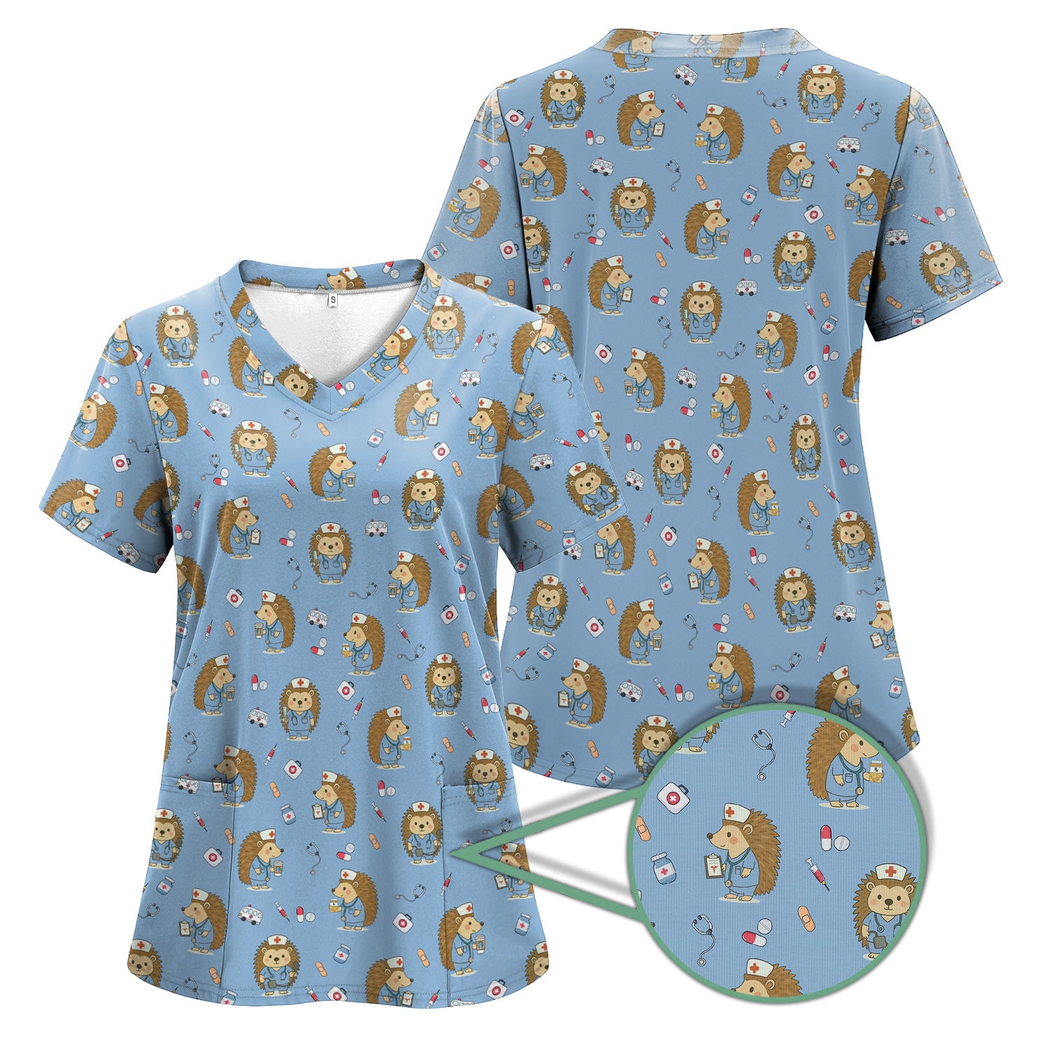 Funny Nurse Hedgehog T-Shirt - Cute Medical Icon Design - Gift for RN LPN CNA & Healthcare Workers