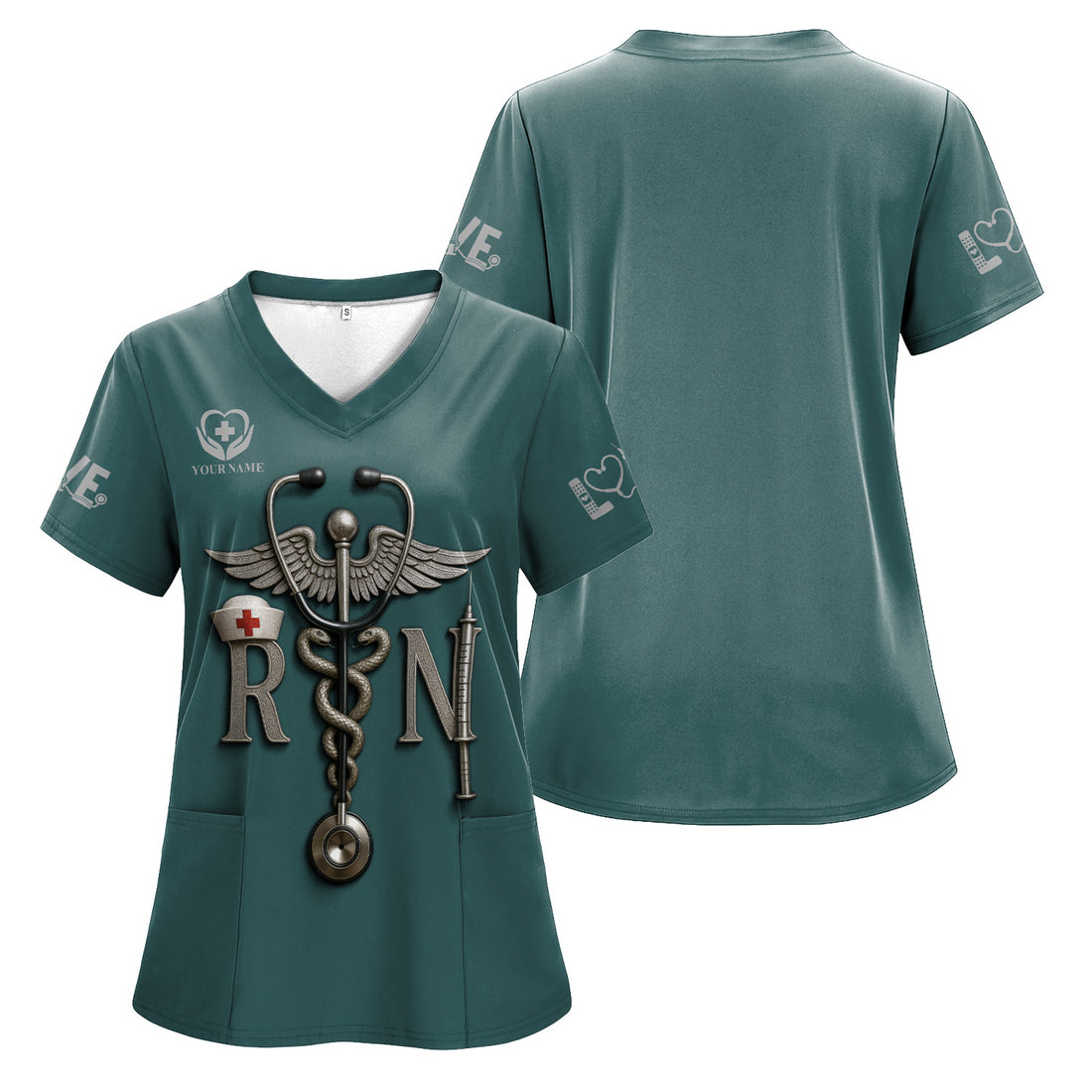 Personalized RN Nurse Shirt - Caduceus & Syringe Graphic - Custom Gift for Registered Nurse, CNA, LPN, or Medical Staff