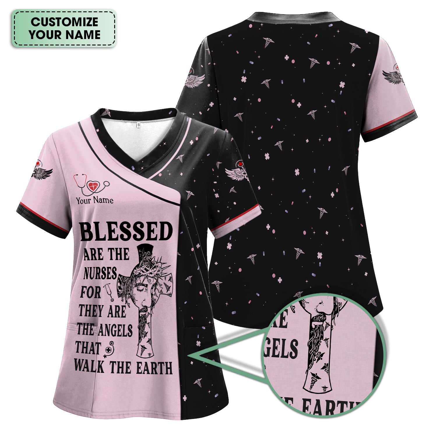 Personalized Christian Nurse Shirt - Blessed Are The Nurses Angel - Gift for Women RN LPN & Healthcare Workers