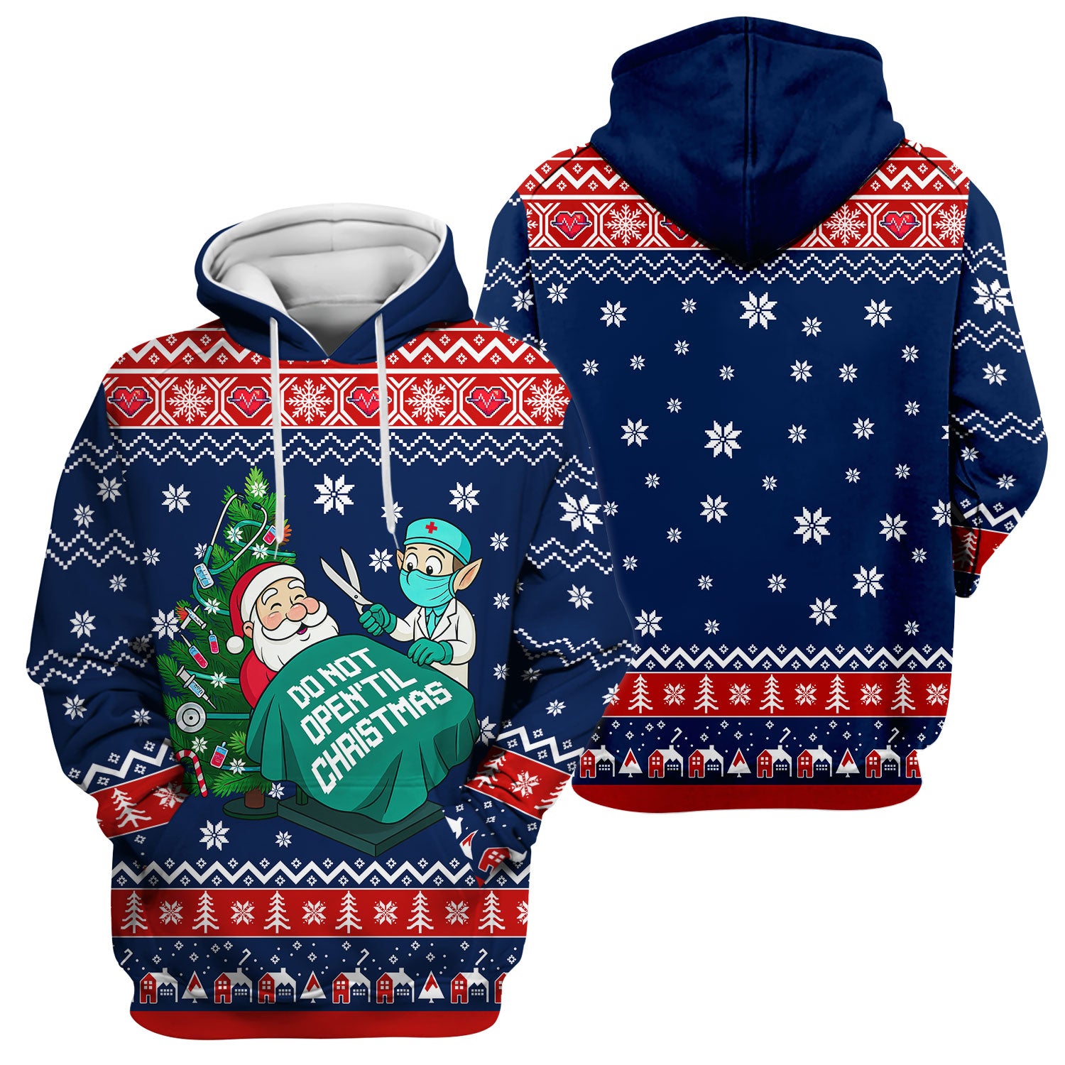 Funny Scrub Top for Women - Do Not Open Til Christmas Santa and Elf - Holiday Medical Uniform Gift for RN LPN CNA