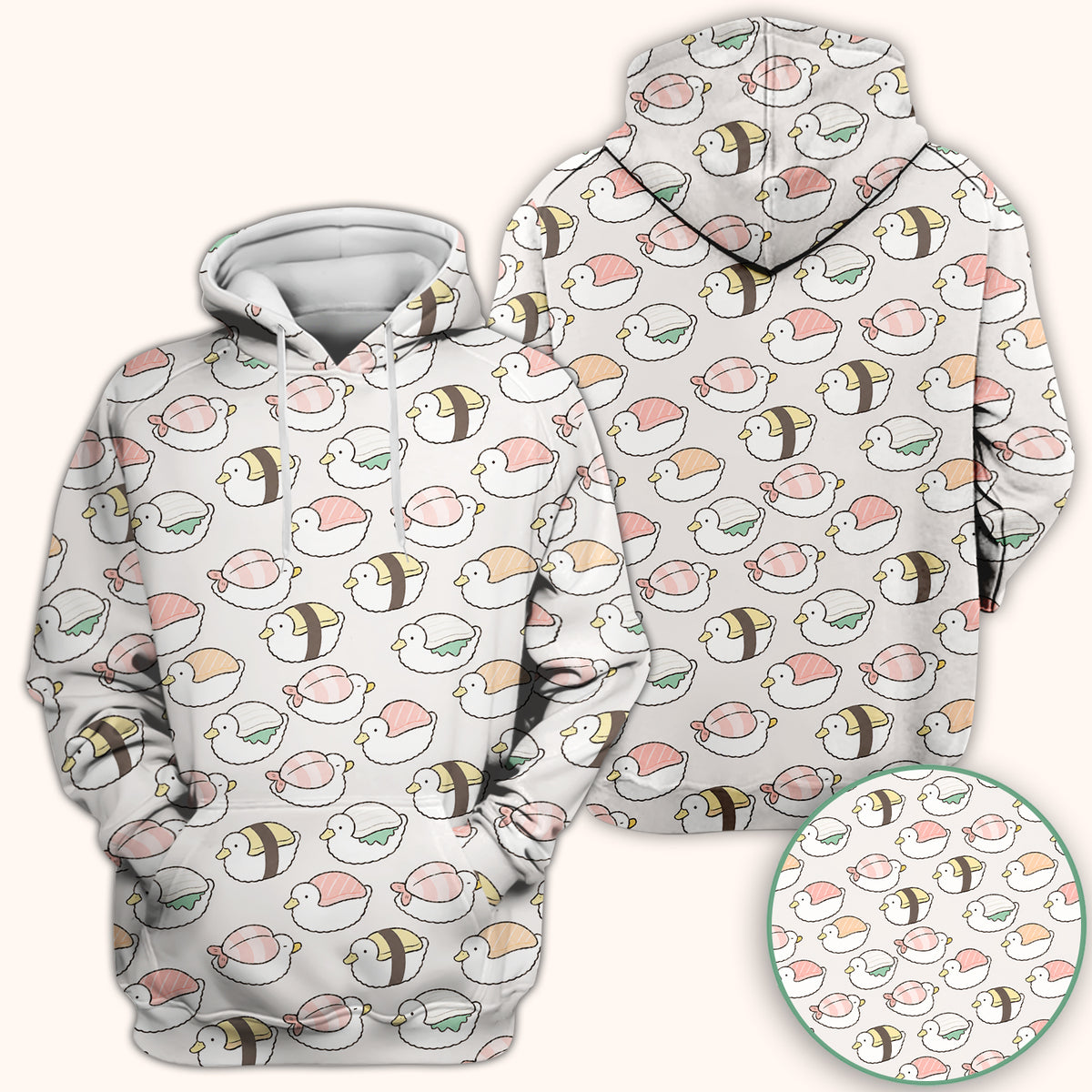 Cute Nigiri Sushi Ducks Pattern Scrub Top, Comfortable Scrubs for Nurses