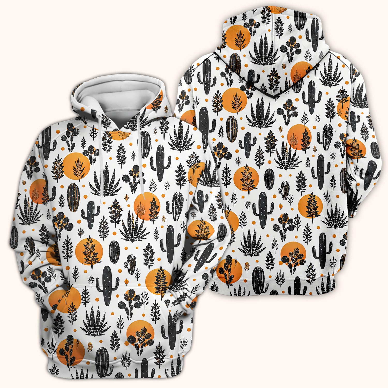Desert Cactus Orange Sun Pattern Scrub Top, Comfortable Scrubs for Nurses