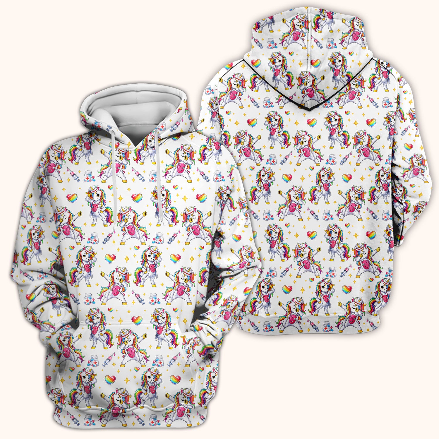 Playful Nurse Unicorn Rainbow Pattern Scrub Top, Comfortable Scrubs for Nurses
