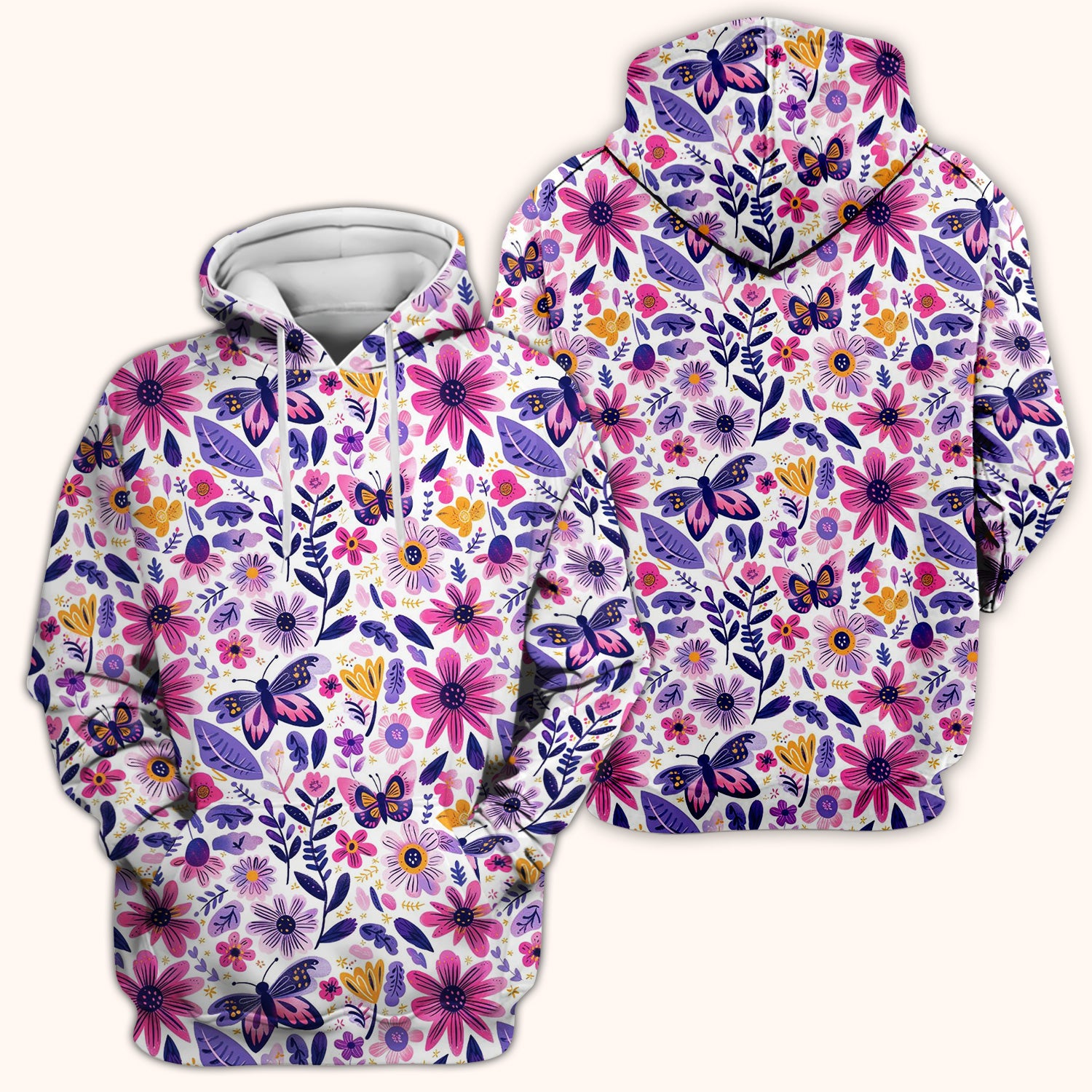 Cute Butterfly Wildflower Garden Pattern Scrub Top, Comfortable Scrubs for Nurses