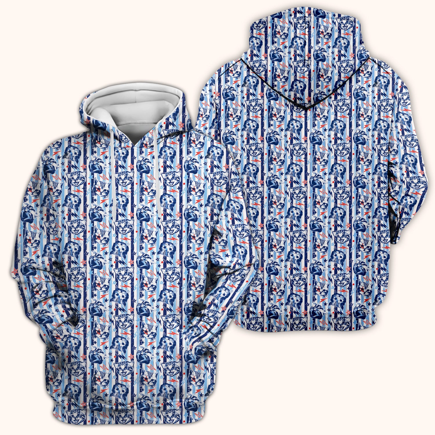 Cute Cat Faces With Lightning Print Scrub Top, Comfortable Scrubs for Nurses