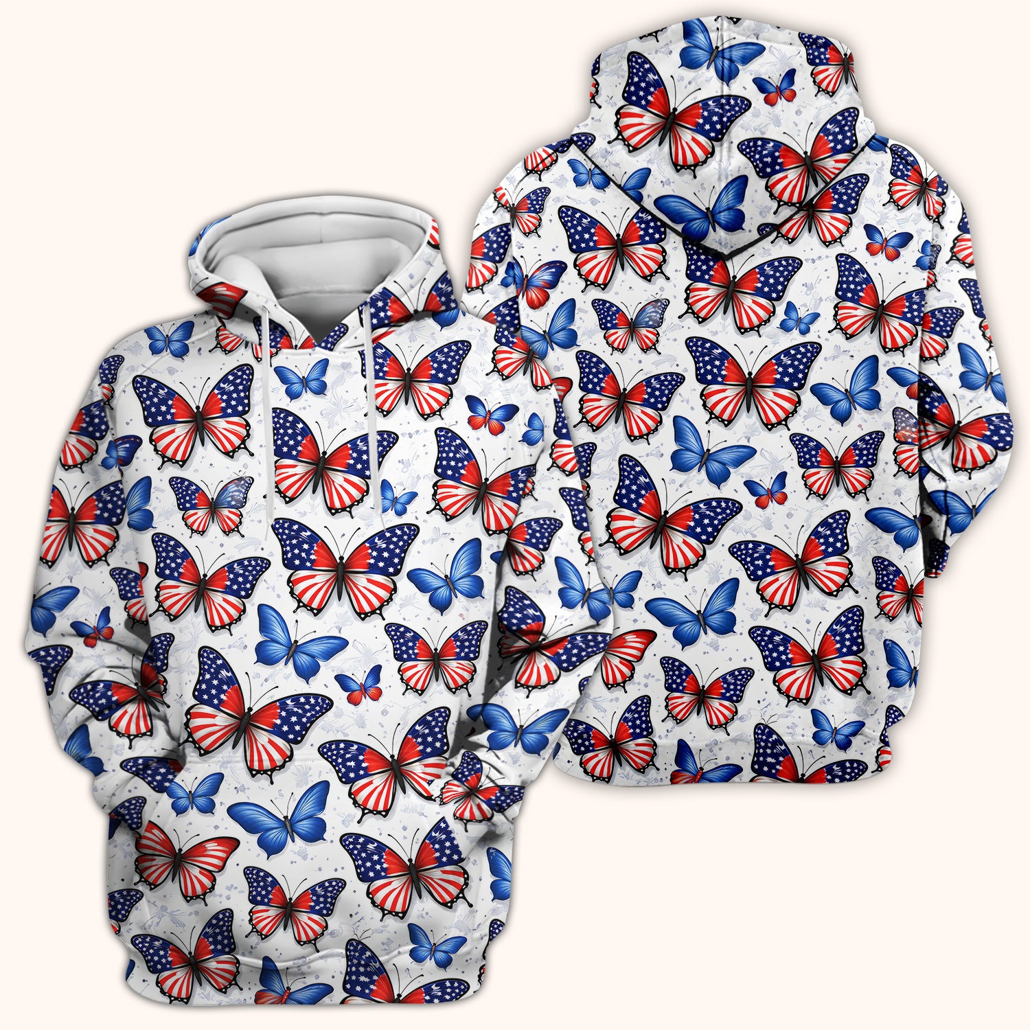 Charming Patriotic Butterfly Star Pattern Scrub Top, Comfortable Scrubs For Nurses