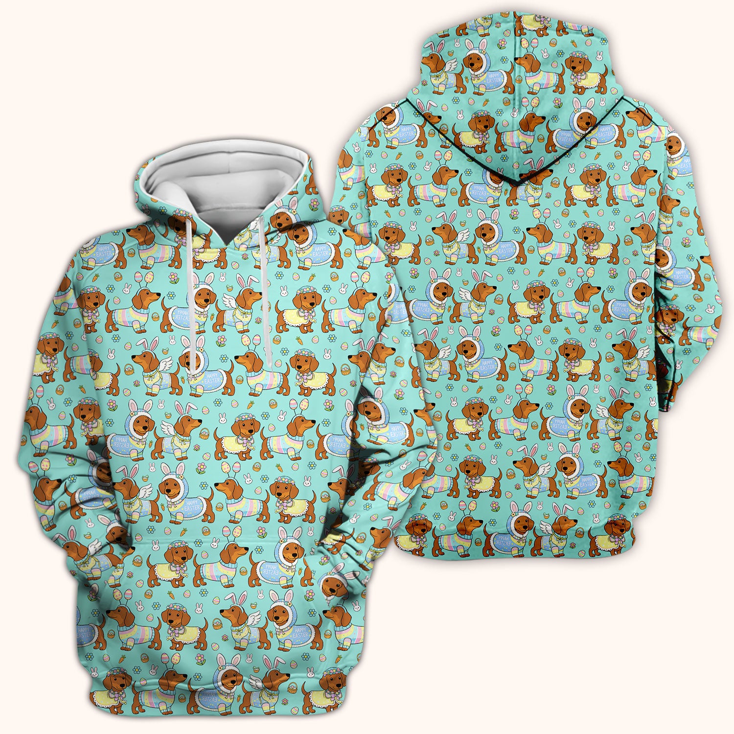Easter Dachshund Bunny Print Scrub Top, Breathable Fabrics Nursing Uniform