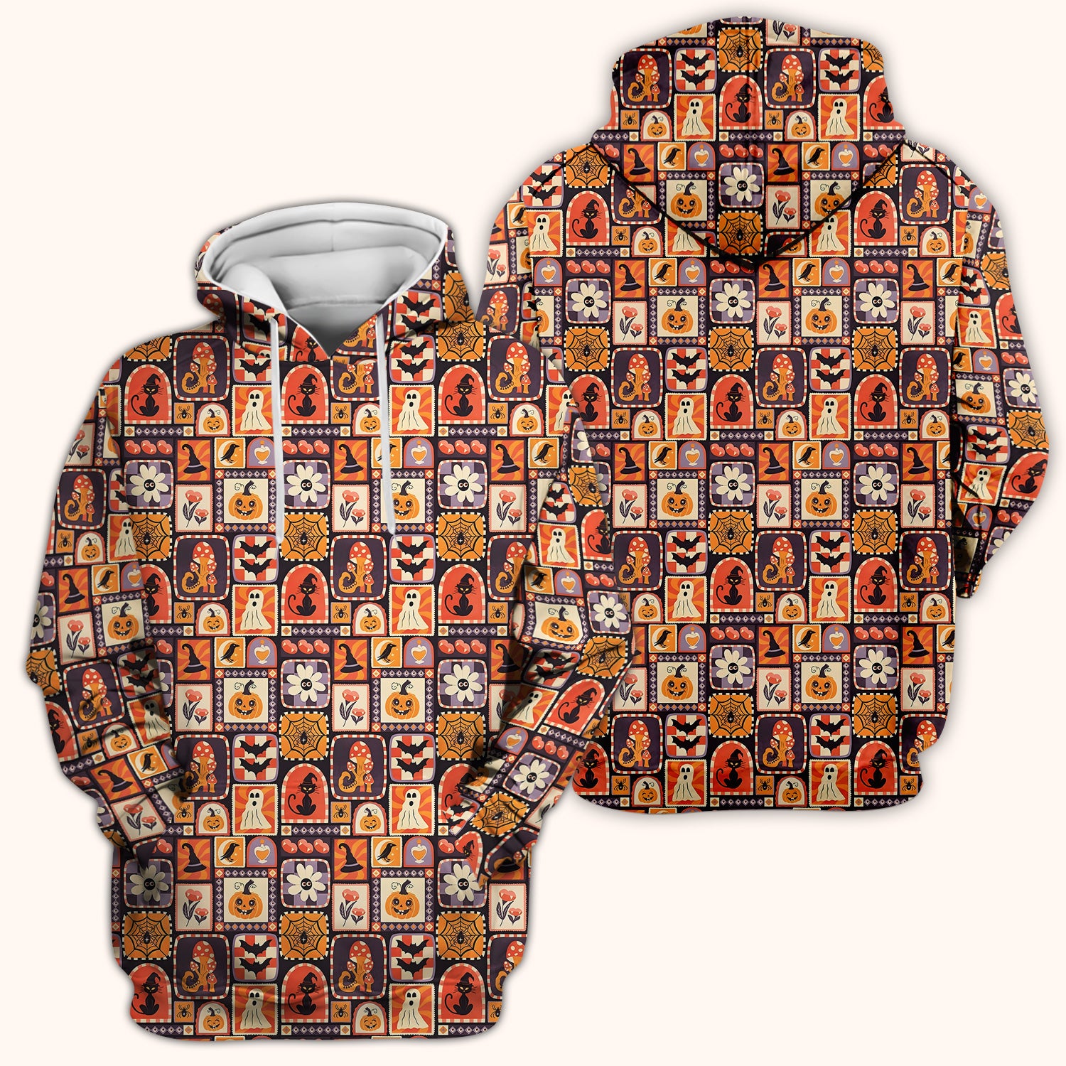 Retro Halloween Patchwork Icons Scrub Top, Comfortable Scrubs for Nurses