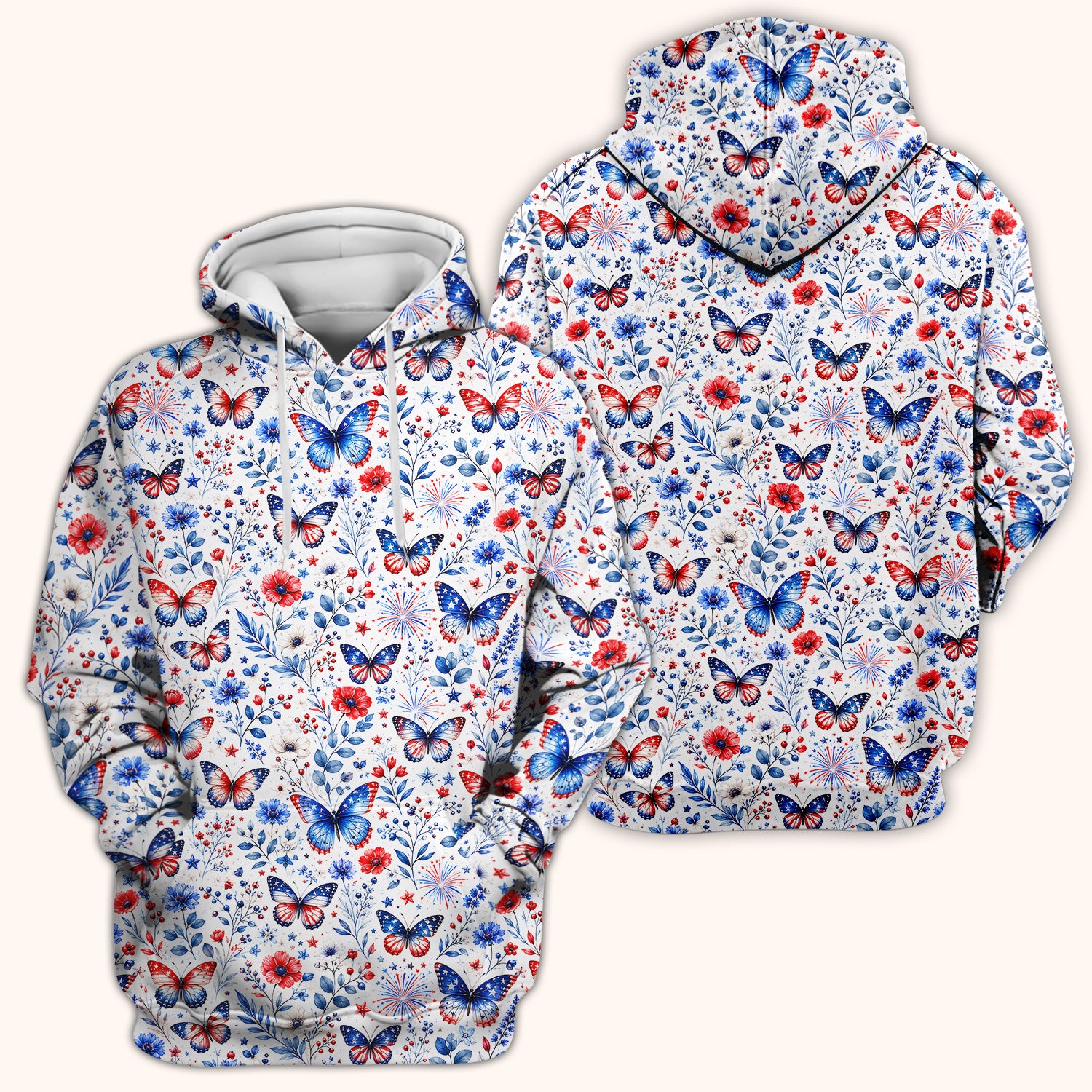 Patriotic Butterfly Fireworks Floral Pattern Scrub Top, Comfortable Scrubs for Nurses