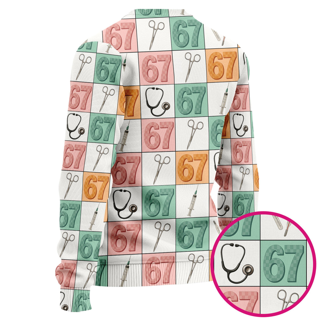 67 Nurse Patchwork Ugly Christmas Sweater, Colorful Medical Tools Holiday Nurse Shirt For Nursing