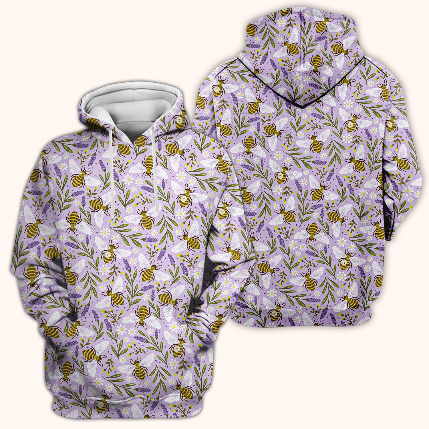 Cute Lavender Bee Floral Pattern Scrub Top, Comfortable Scrubs for Nurses