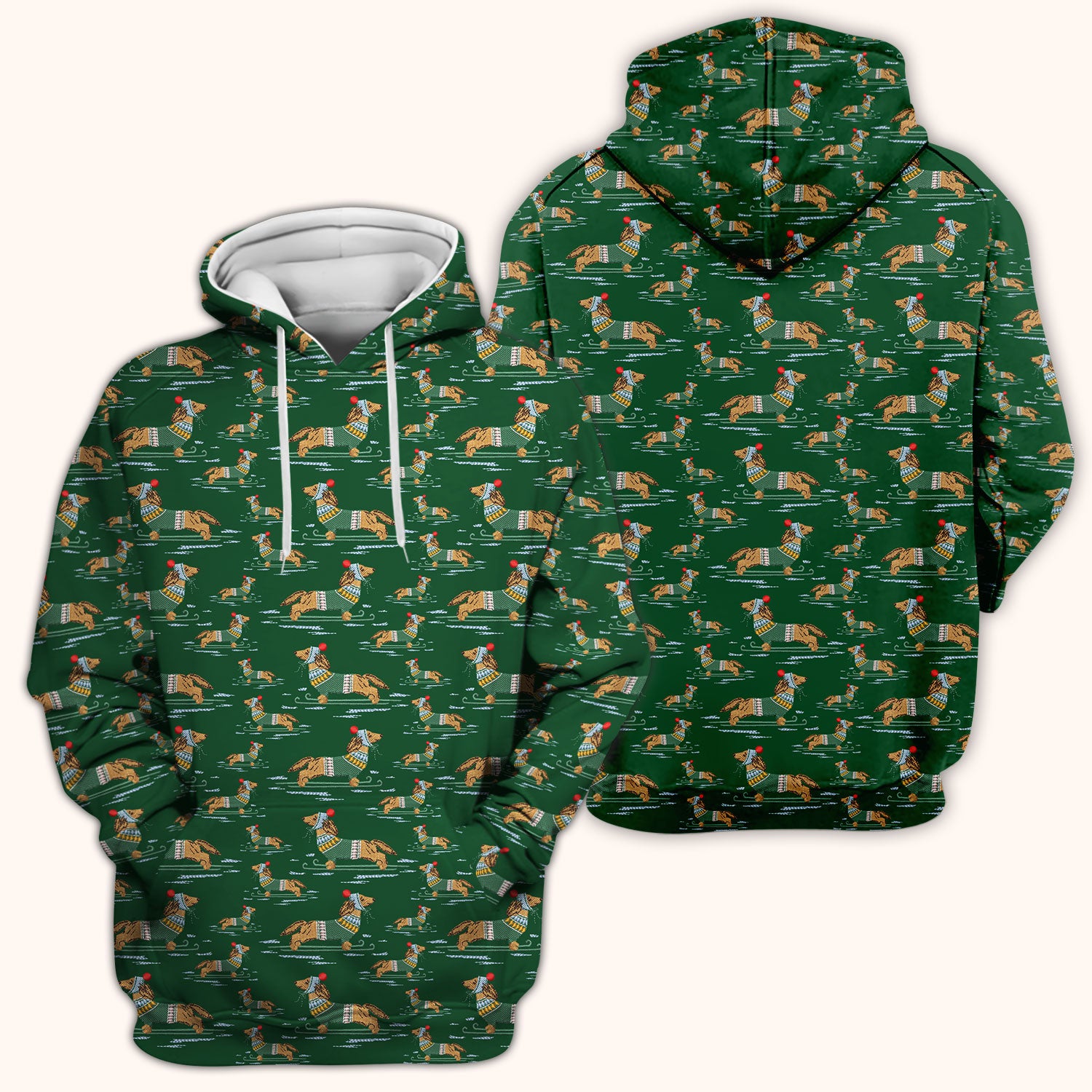 Dachshund Nurse Scrub Top, Wiener Dog Winter Pattern Shirt, Breathable Fabrics Nursing Uniform