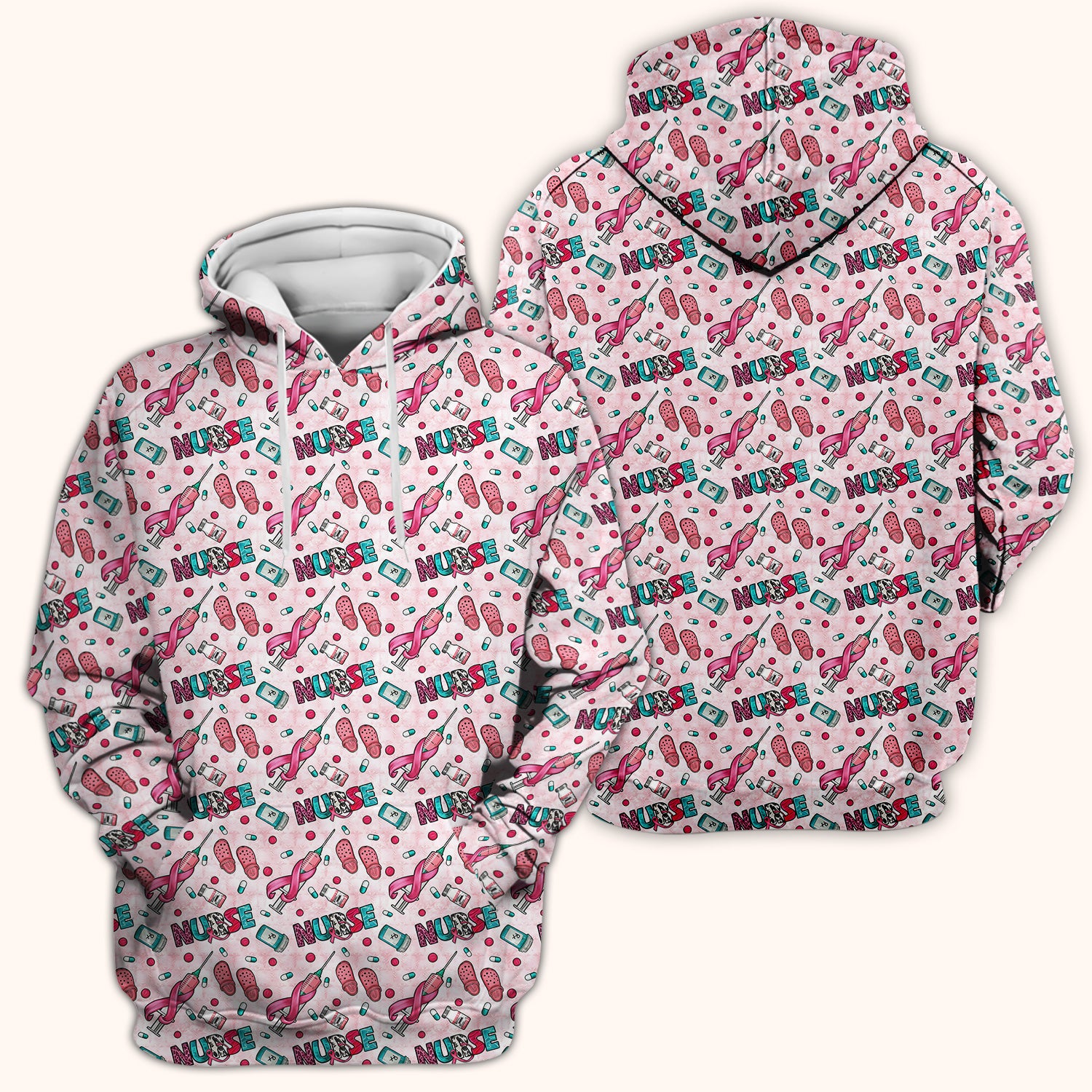 Pink Ribbon with Recovery Print Scrub Top, Comfortable Scrubs for Nurses
