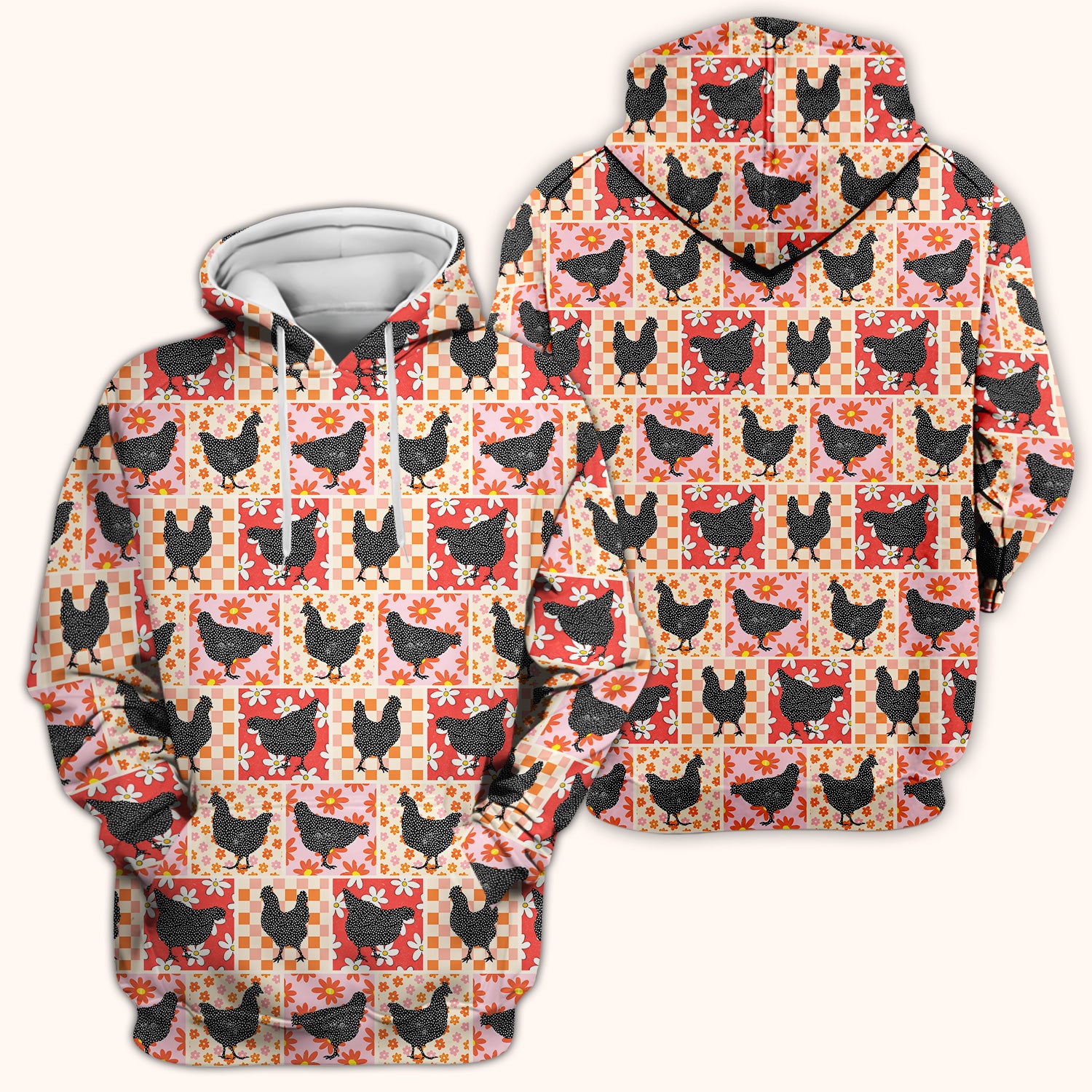 Charming Chicken Patchwork Floral Pattern Scrub Top, Comfortable Scrubs For Nurses