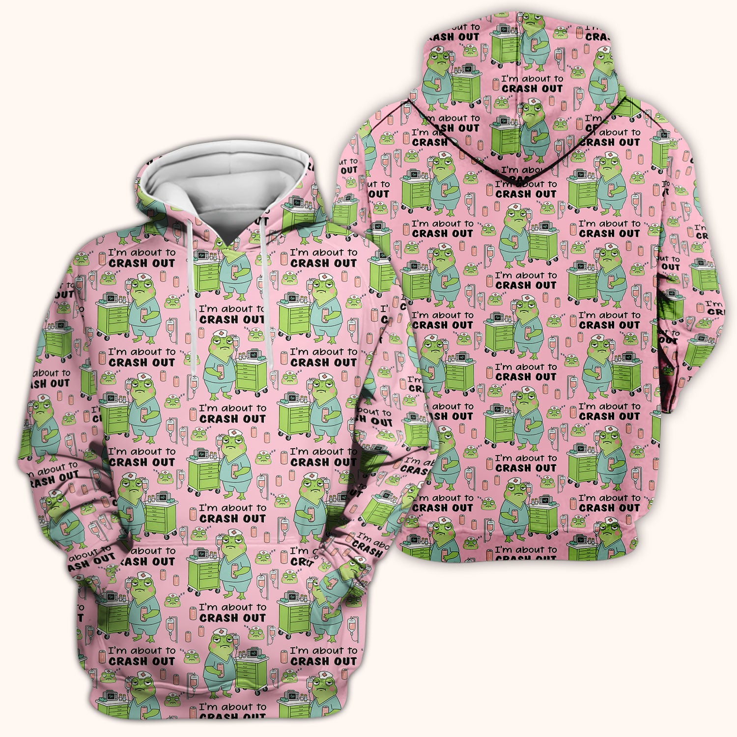 Funny Frog Pattern Nurse Scrub Top, I’m About to Crash Out Nurse Shirt, Breathable Fabrics Nursing Uniform