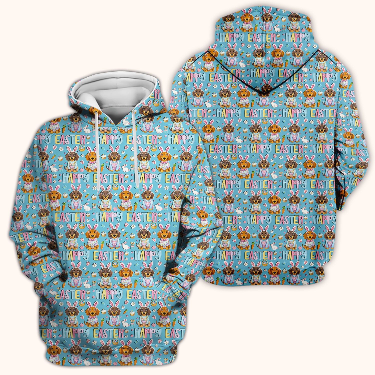 Happy Easter Dachshund Bunny Print Scrub Top, Comfortable Scrubs for Nurses