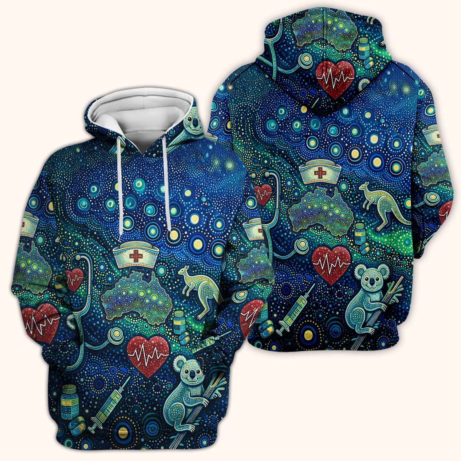 Aboriginal Nurse Australia Scrub Top, Kangaroo Koala Dot Art Medical Pattern Shirt, Breathable Fabrics Nursing Uniform