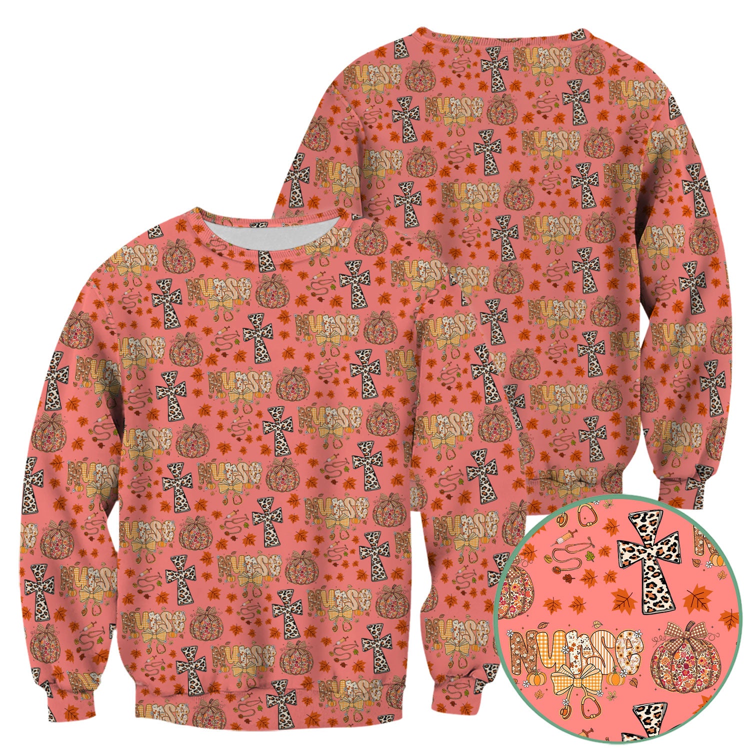 I Will Praise Him In Every Season - Boho Pumpkin Leopard Cross Fall Scrub Top for Nurse - Thanksgiving Med Uniform for Women