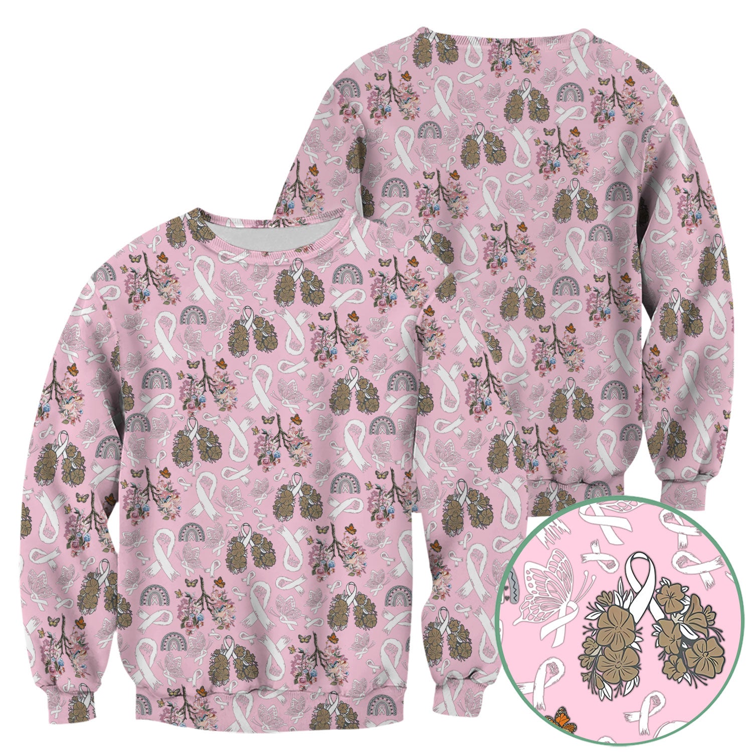 Lung Cancer Awareness Nurse Scrub Top - White Ribbon Butterfly Floral Medical Uniform - Comfortable V-Neck Nursing Shirt Gift