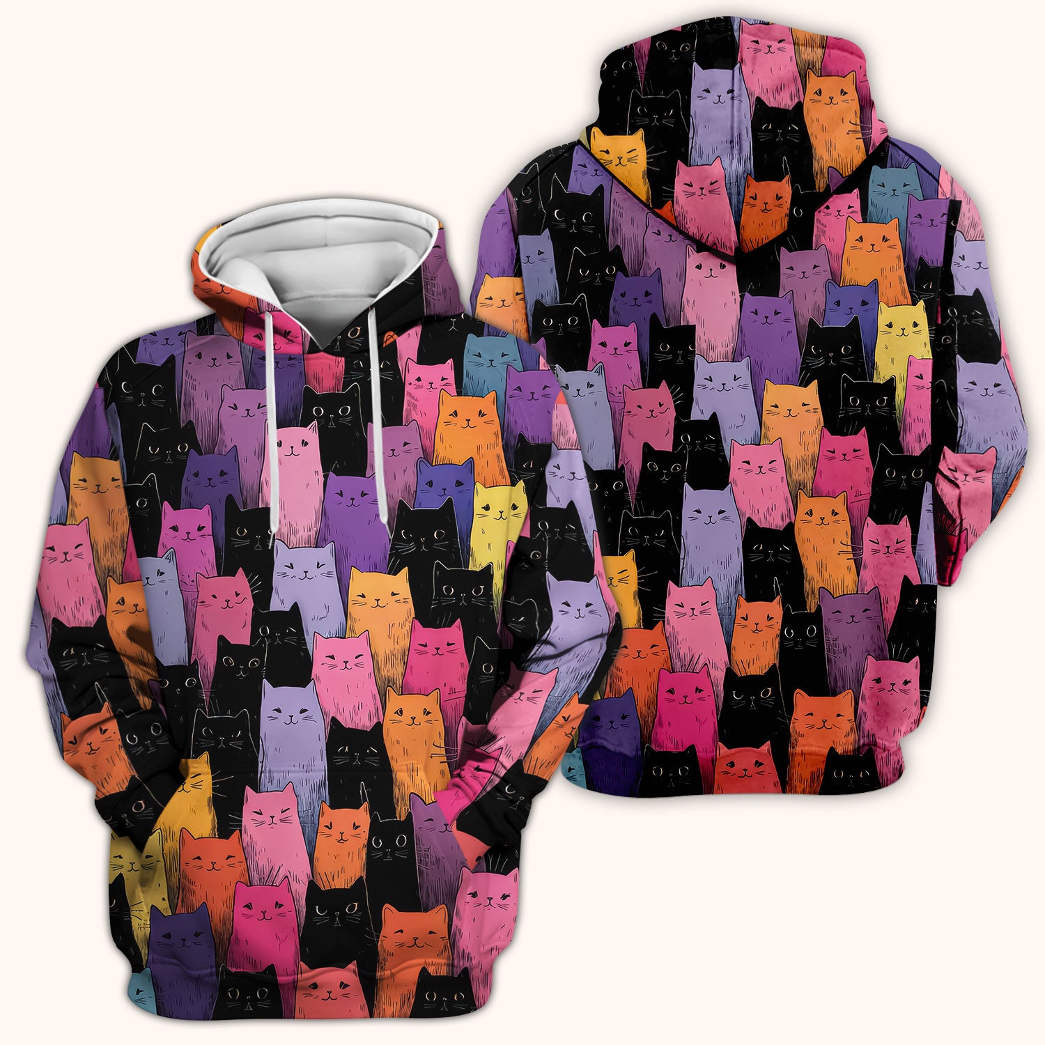 Colorful Cat Art Medical Pattern Scrub Top, Comfortable Scrubs for Nurses